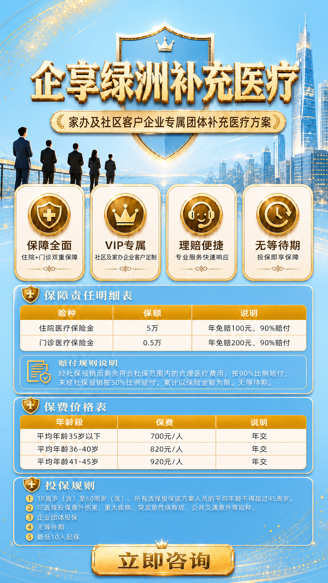 基于这张团体补充医疗保险海报，将背景颜色调整为淡蓝色，整体更明… - 图片创意预览