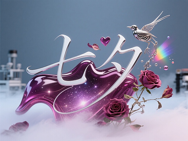 梦幻3D风，液态金属质感，超现实主义设计，浪漫玫瑰与飞翔小鸟，营造虚拟自然的奇幻氛围。