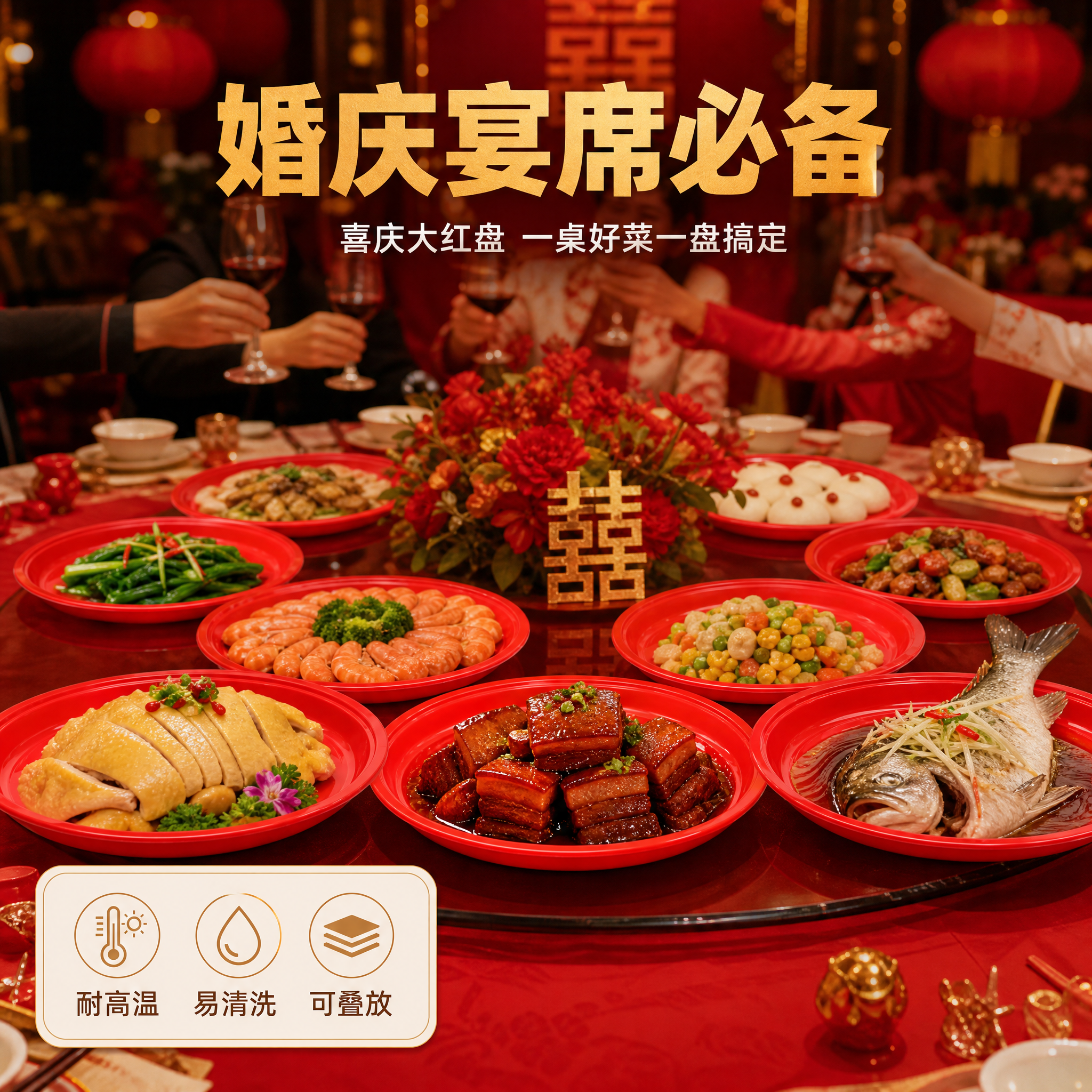 [主图-4] 喜庆大红盘 宴席真实使用场景图 多人聚餐使用状态… - 图片创意预览