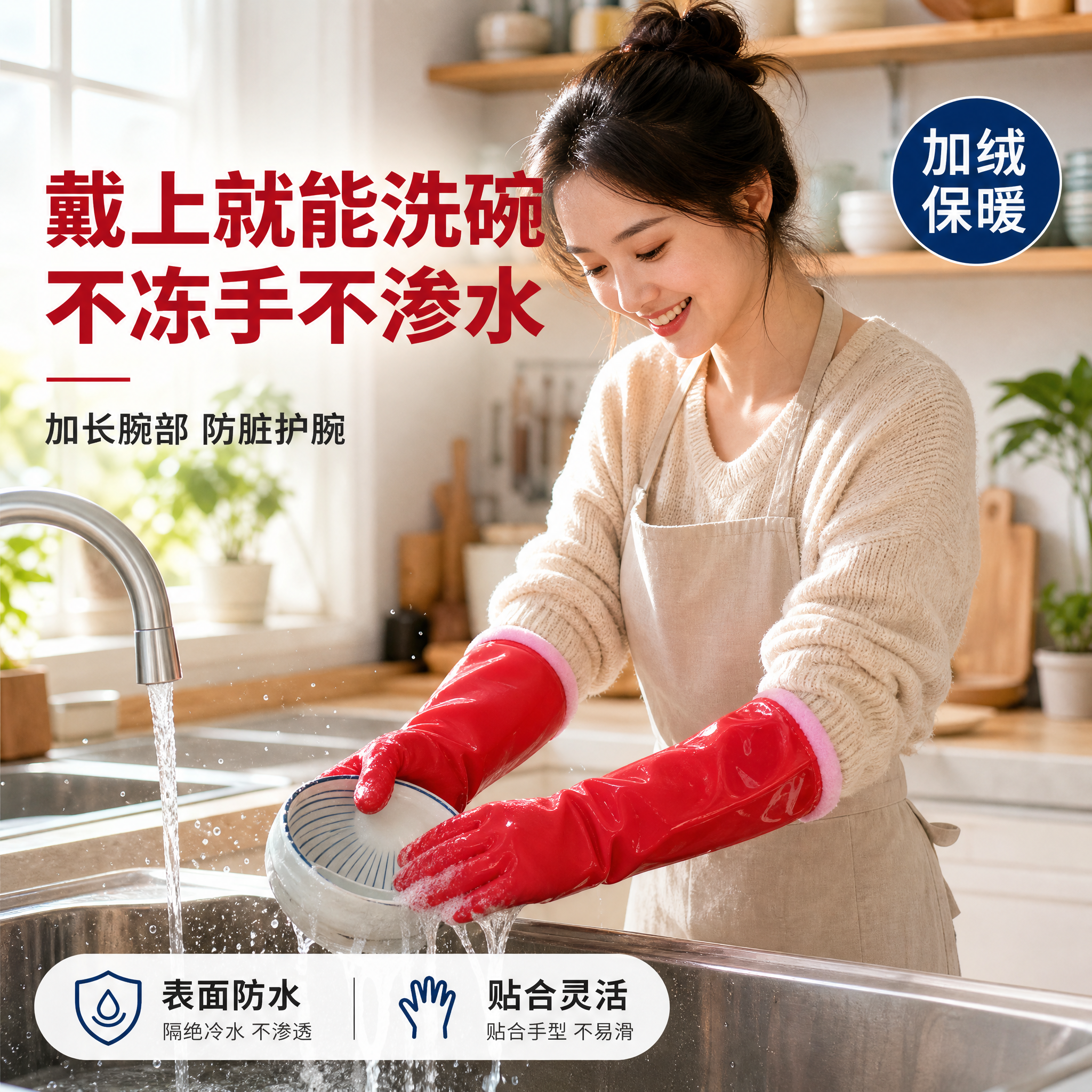[主图-4] 真人使用场景：亚洲女性戴手套洗碗清洁。 [统一基… - 图片创意预览