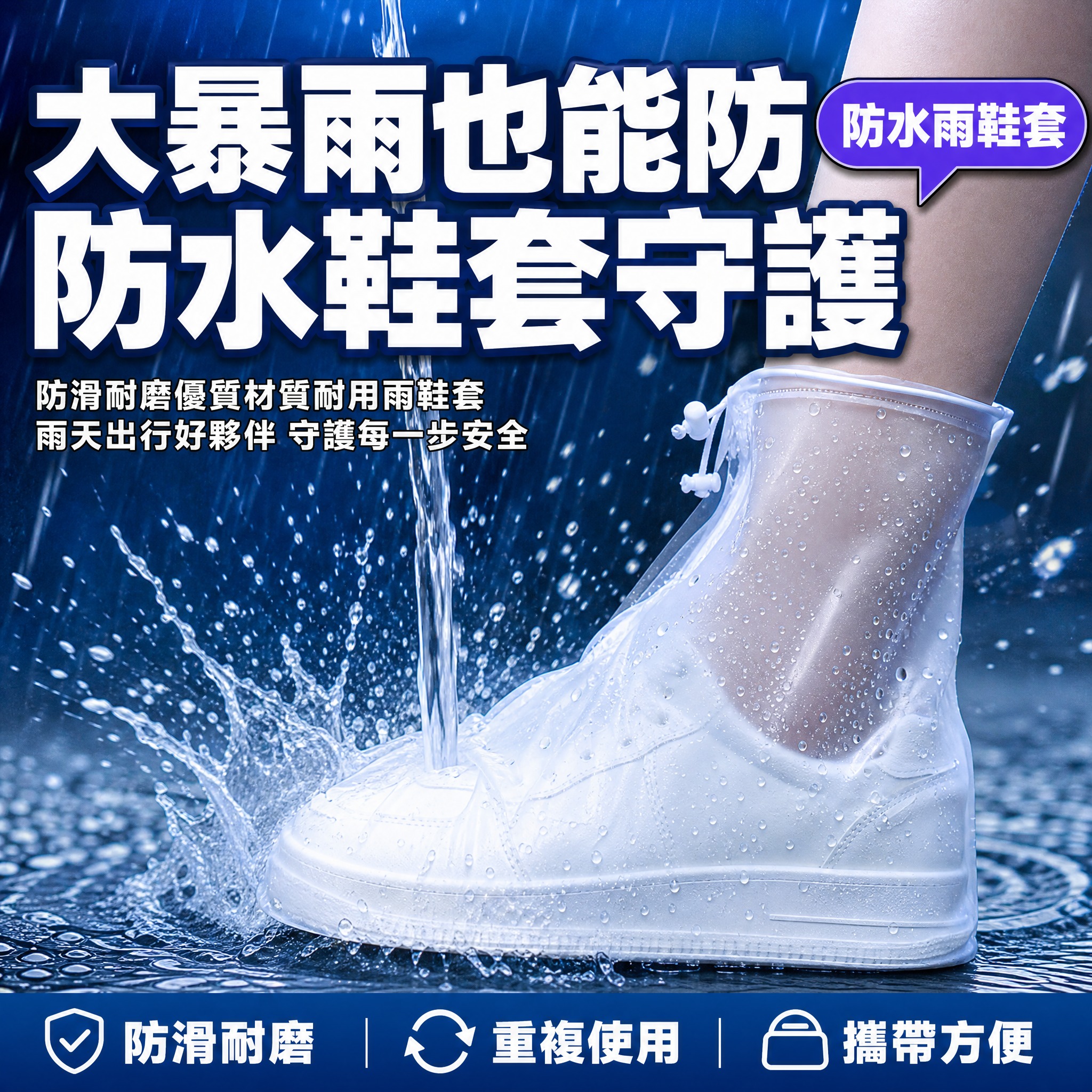 [单张主图] 商品为透明防水雨鞋套，路线为爆款促销感主图，目标… - 图片创意预览