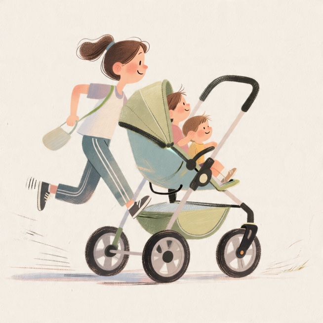 7. jogging stroller with three large wheels and sporty motion cue, cohesive set of icons, whimsical预览效果
