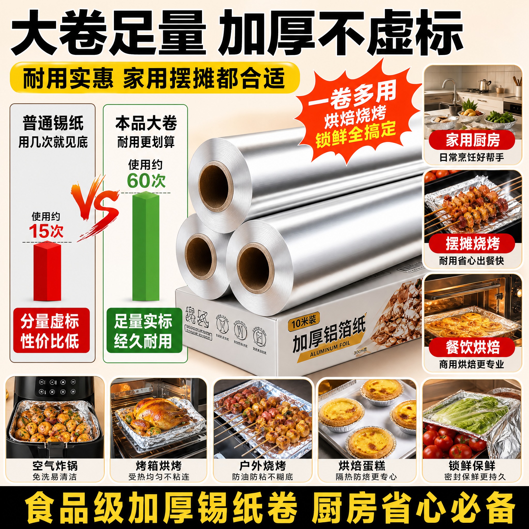 [主图-5] 大卷足量高性价比转化图，对比普通锡纸分量虚标，突… - 图片创意预览