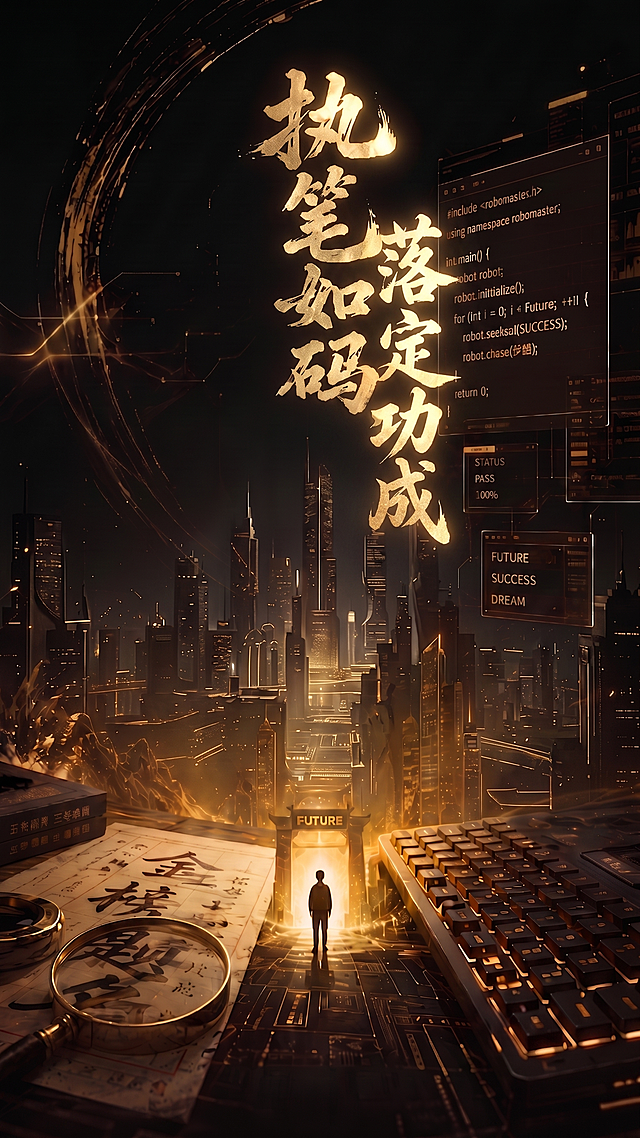 中间竖着的字是执笔如码，落定功成