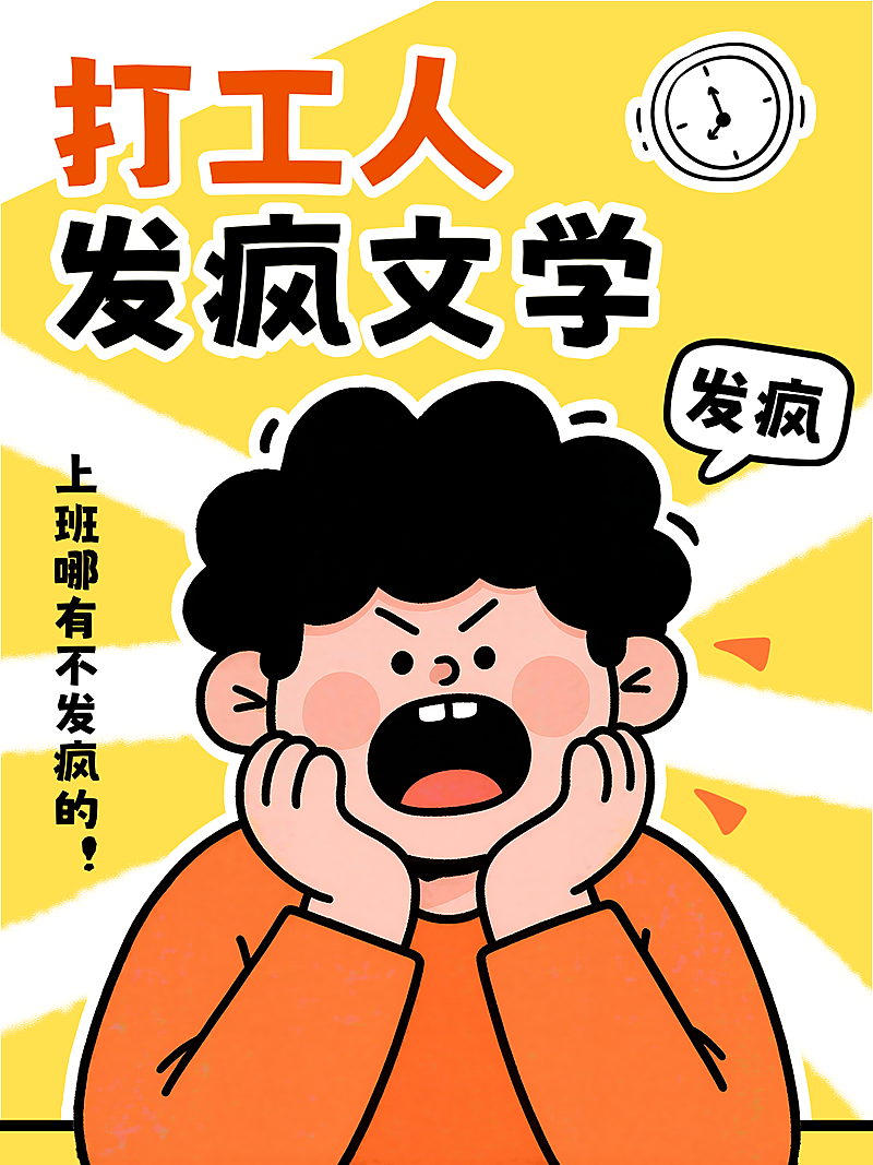 打工人发疯文学上班文字卡通感插画风扁平化小红书封面