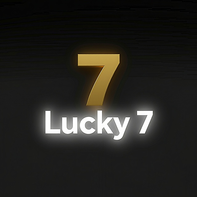 鎏金风3D数字“7”悬浮于暗黑背景，金属质感搭配光影渐变，营造奢华体积感，下方发光文字“Lucky 7”呼应节日幸运主题。