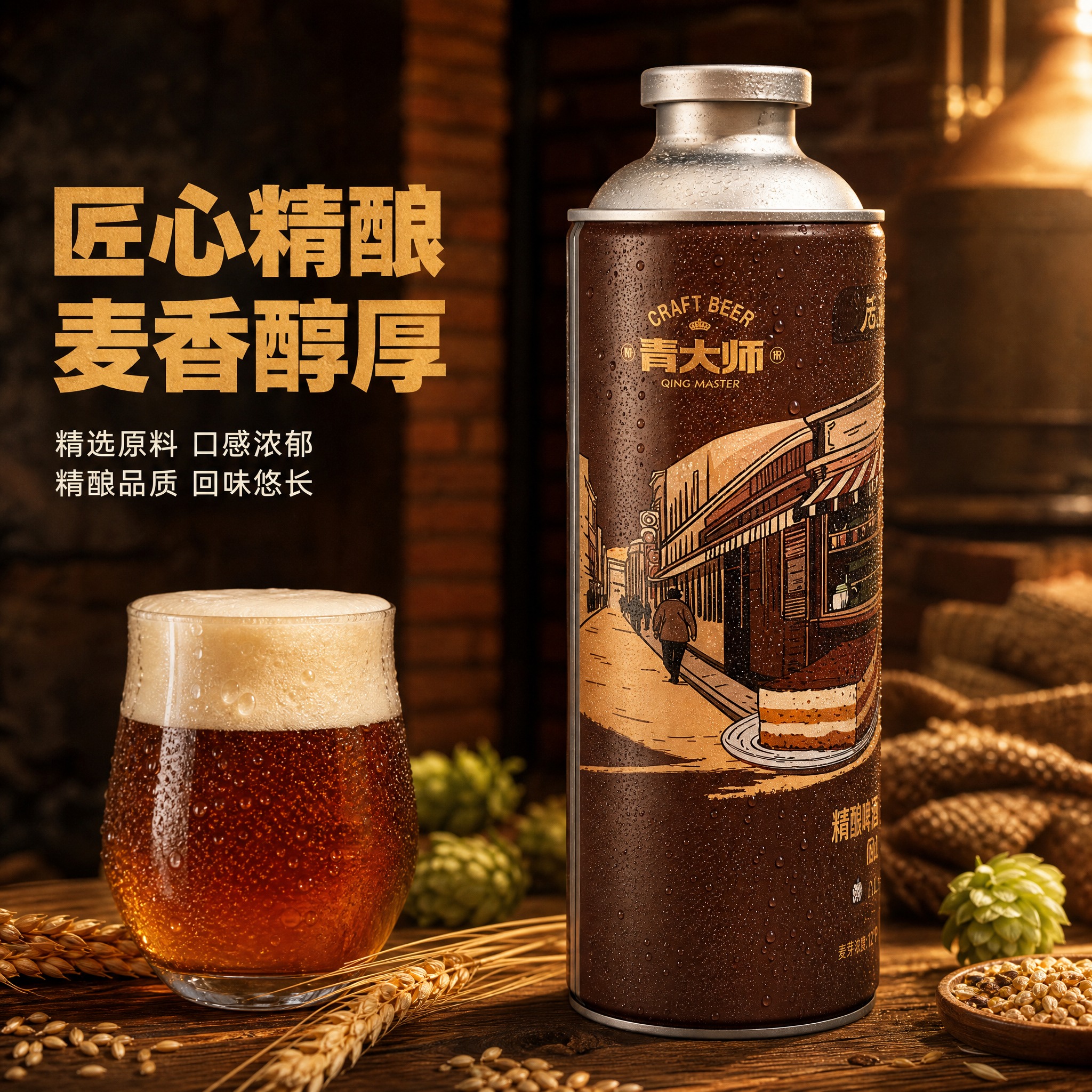 [主图-10] 青大师精酿啤酒首图，突出精酿品质与城市街头文化… - 图片创意预览