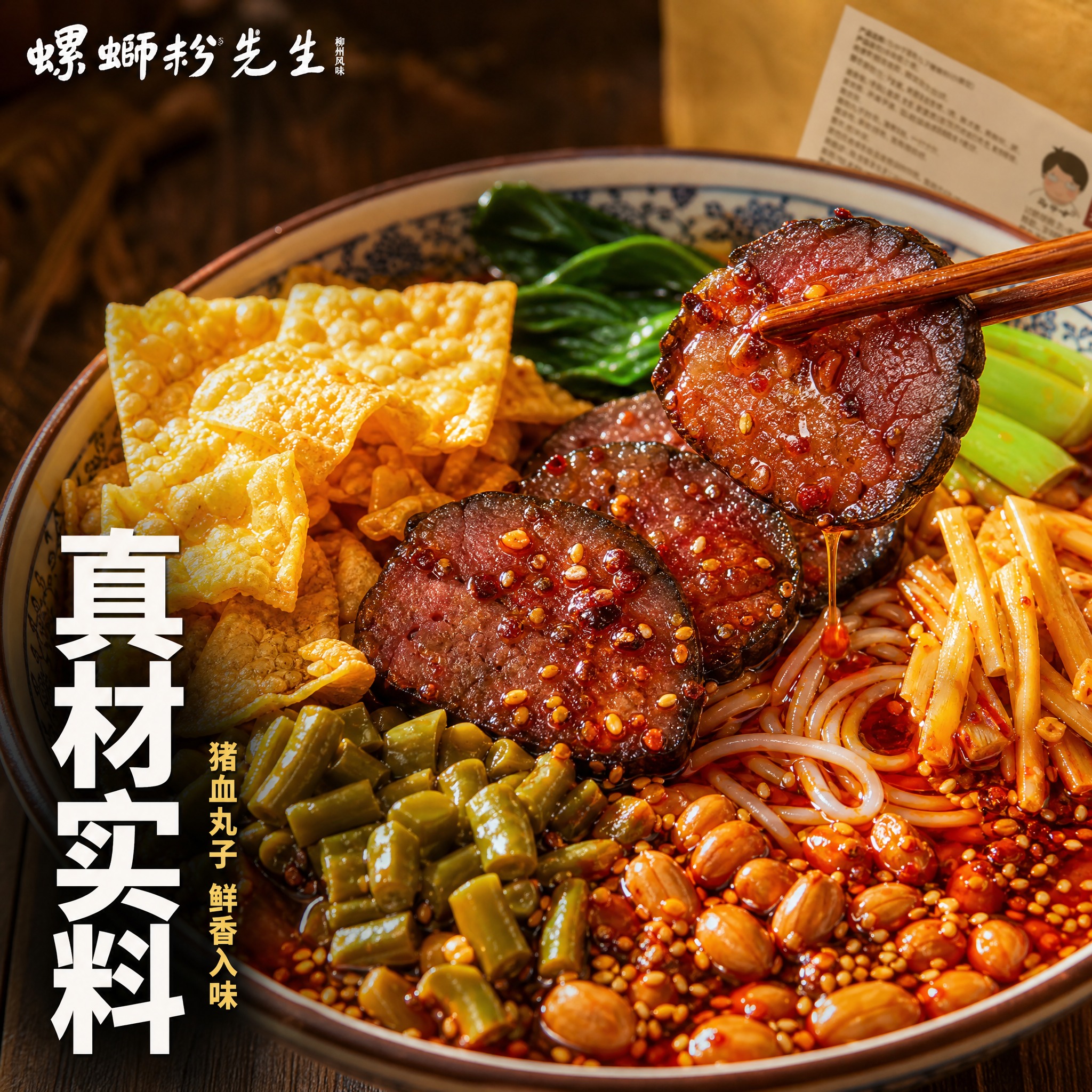 [主图-5] 主题：螺蛳粉食材细节特写，突出真材实料与食欲感。… - 图片创意预览