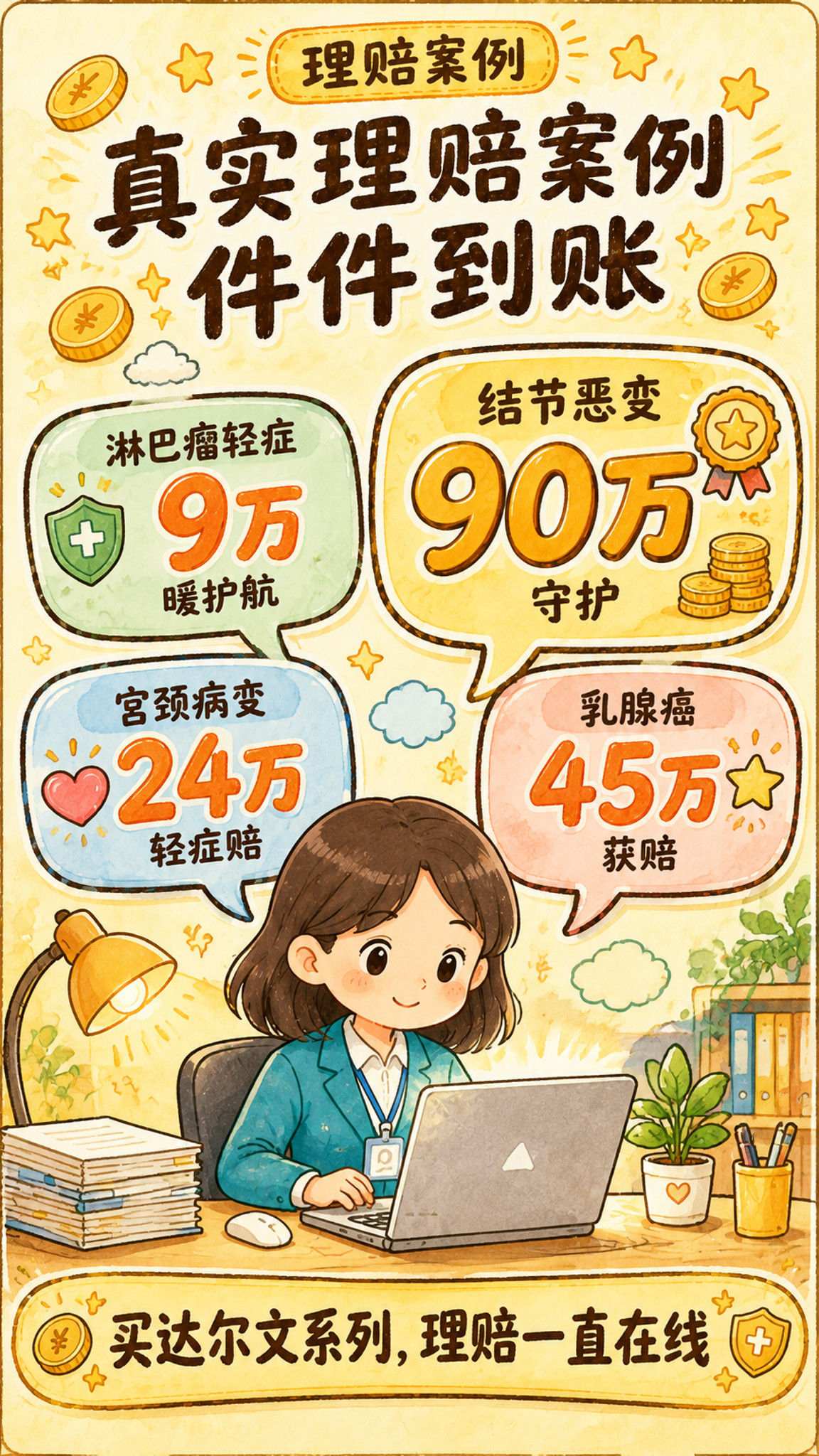 第一张图为画风与角色参考（保持同一治愈系儿童漫画风、同一理赔员… - 图片创意预览