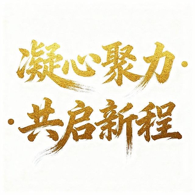凝心聚力·共启新程 生成金色毛笔字体 背景白色