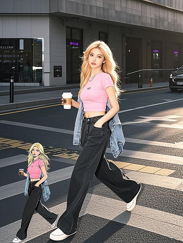 现代感十足的city pop风，时尚潮流漫画风设计，街头少女活力四射。