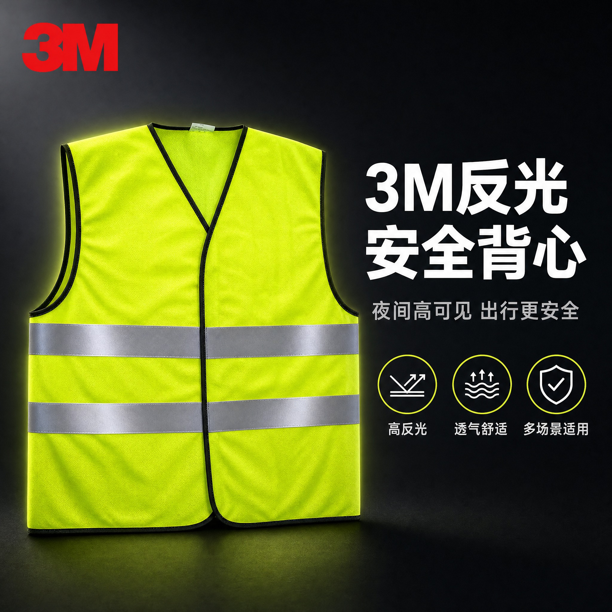 [主图-1] 3M荧光黄反光安全背心 核心卖点首图 高可见度夜… - 图片创意预览