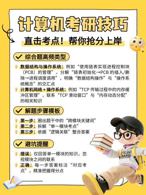 黄色卡通计算机考研技巧教育知识分享小红书配图预览效果
