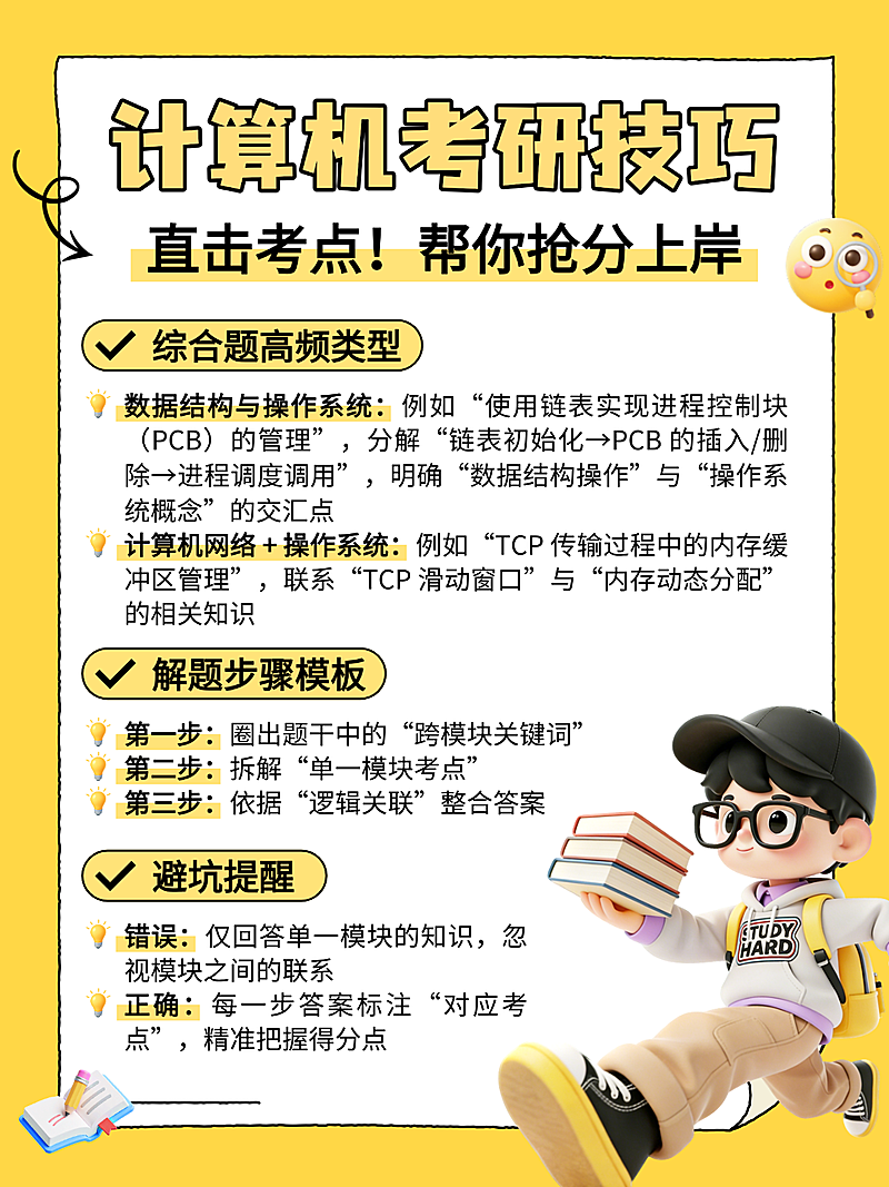 黄色卡通计算机考研技巧教育知识分享小红书配图