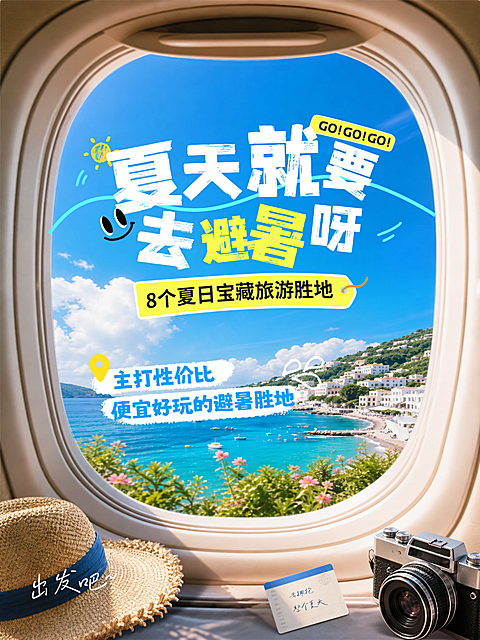 夏日旅游车窗实景旅游胜地推荐攻略通用小红书大字封面
