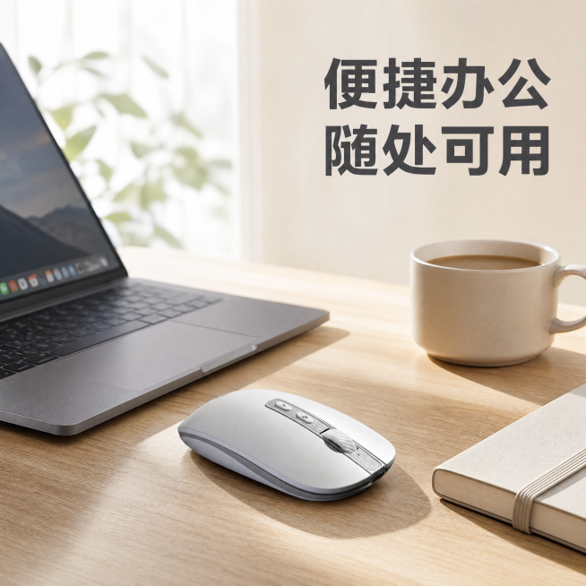 [主图-3] 智能AI语音鼠标便携办公场景展示。保持鼠标外观（物理结构、材质质感、颜色）与输入产品图绝对一致，杜绝任何变形和色差，精细化处理。商品主体占比严格控制在55%左右，画面满屏无边框。
氛围风预览效果