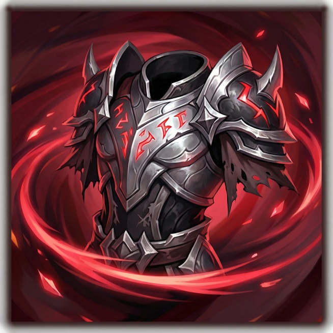 根据这个图片的风格将中间的长矛改成一个上衣装备的图标，要求细节刻画精致预览效果