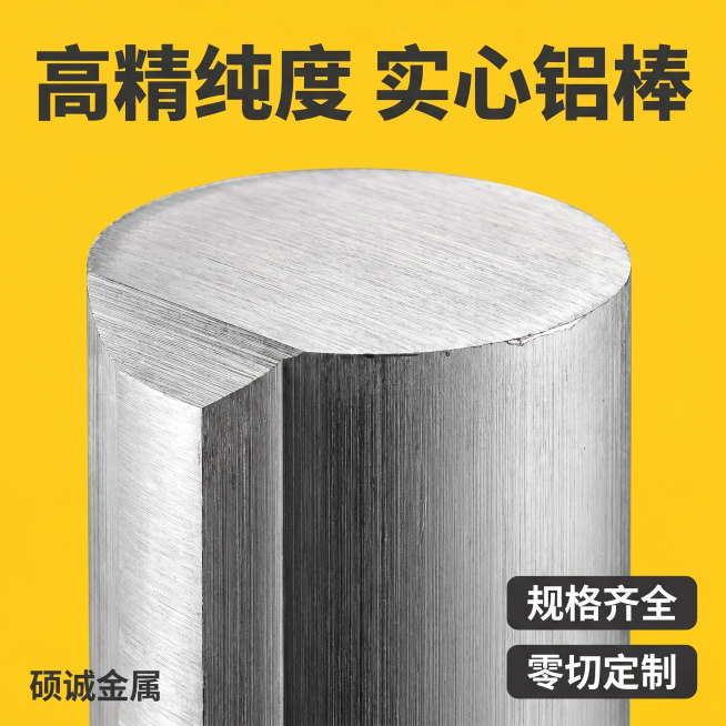 [主图 3] 铝棒材质工艺细节特写。[氛围风格] 专业工业质感，突出产品品质。[画质] 商业摄影微距特写质感，细节清晰锐利，画面干净高级，文字清晰可辨，超高清。[元素] 主体为铝棒端面和侧面金属纹理特预览效果