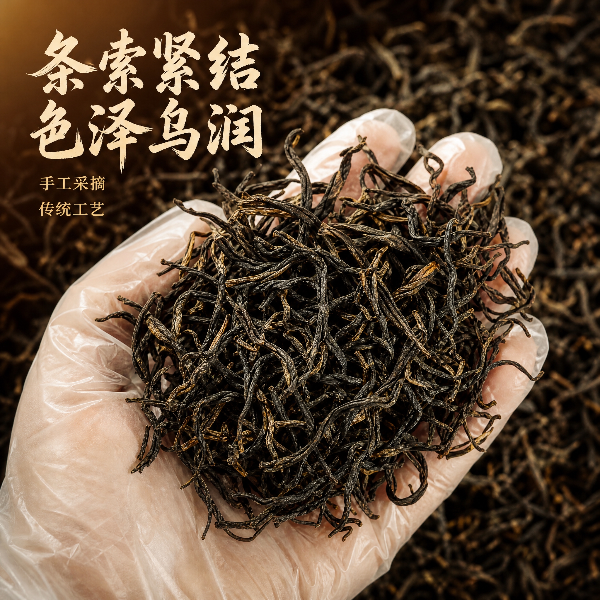[主图-2] 干茶细节特写 展示条索紧结与色泽乌润的核心卖点。… - 图片创意预览
