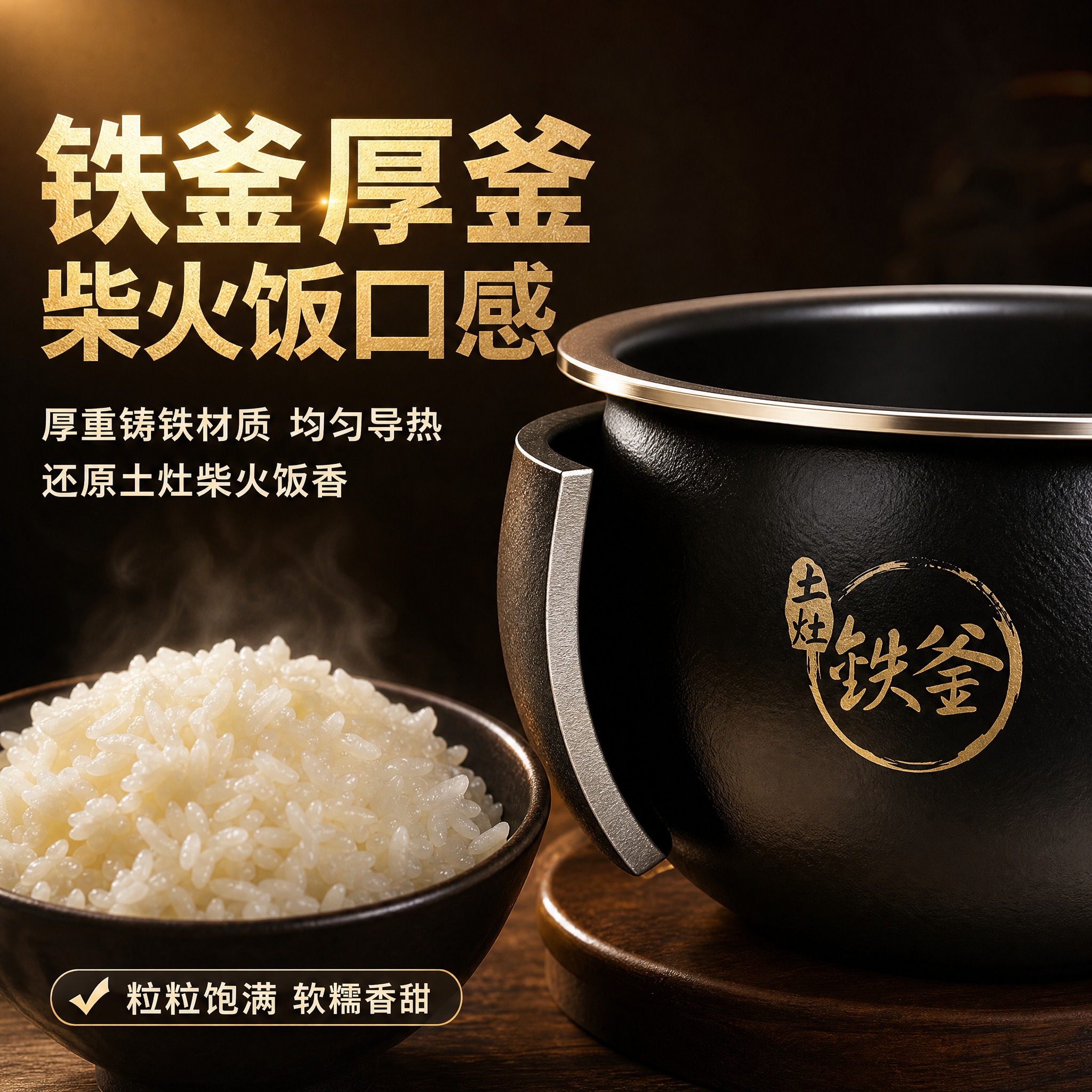 [主图-2] 核心价值与关键卖点，聚焦铁釜厚釜材质与柴火饭口感… - 图片创意预览