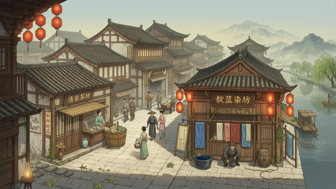 Ancient Song Dynasty commercial street, jiangnan water town, warm cinematic lighting, dreamlike atmo预览效果