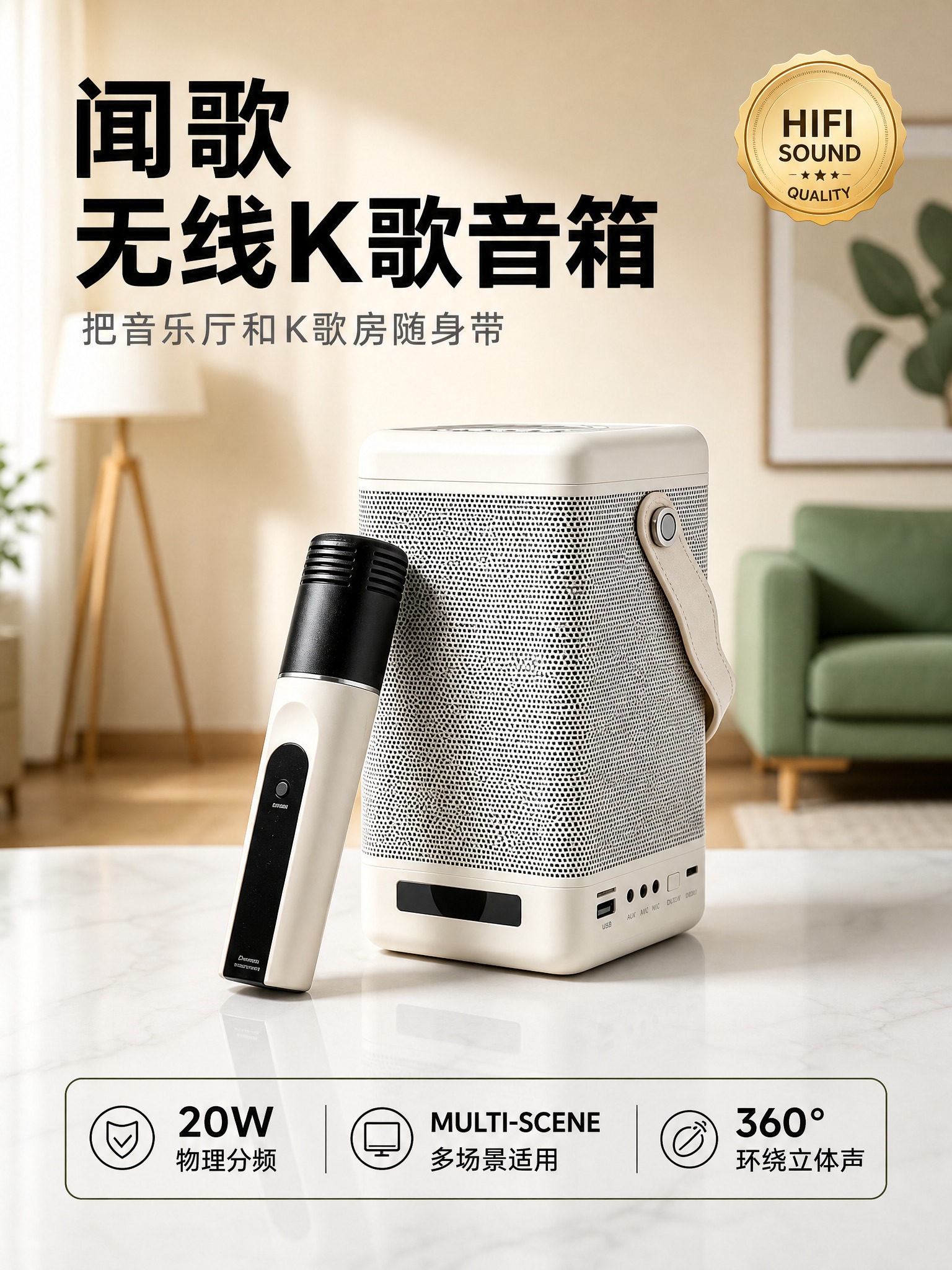 [主图-2] 无线K歌音箱 核心价值与多场景适用卖点图。 [统… - 图片创意预览