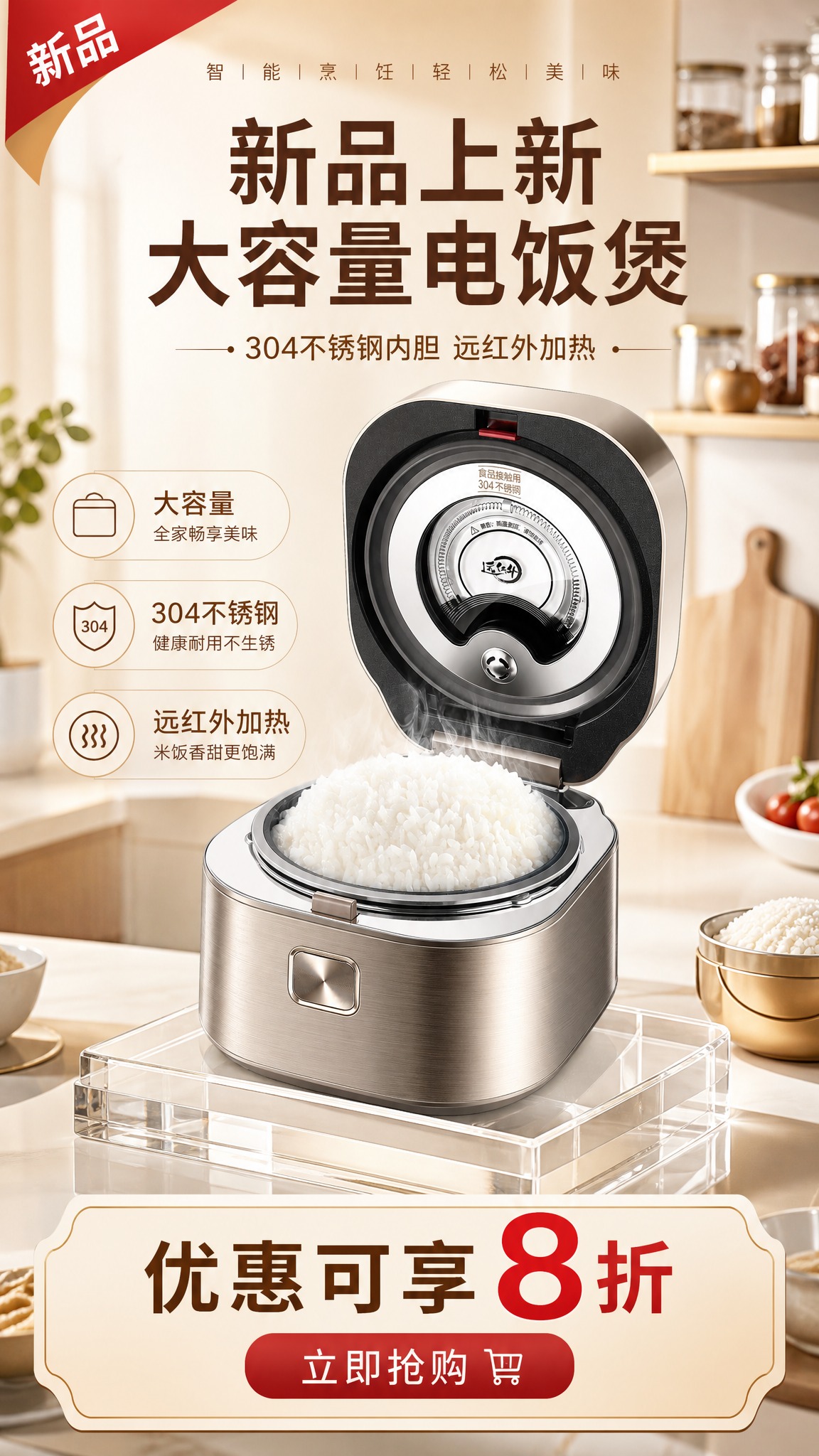 电商新品上新海报，9:16竖版，写实商业摄影风格，生活展台型视… - 图片创意预览