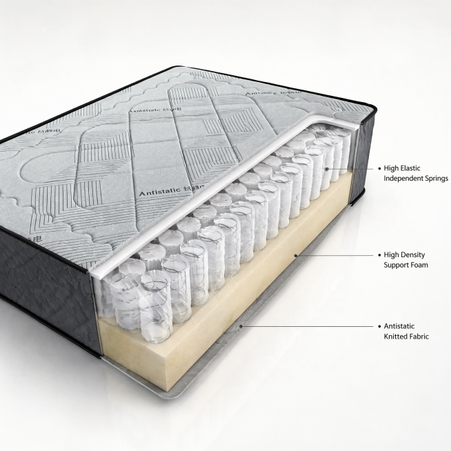 [Main Image 4] Internal Structure & Durability display for mattress. 
[Atmosphere Style] Transparent预览效果