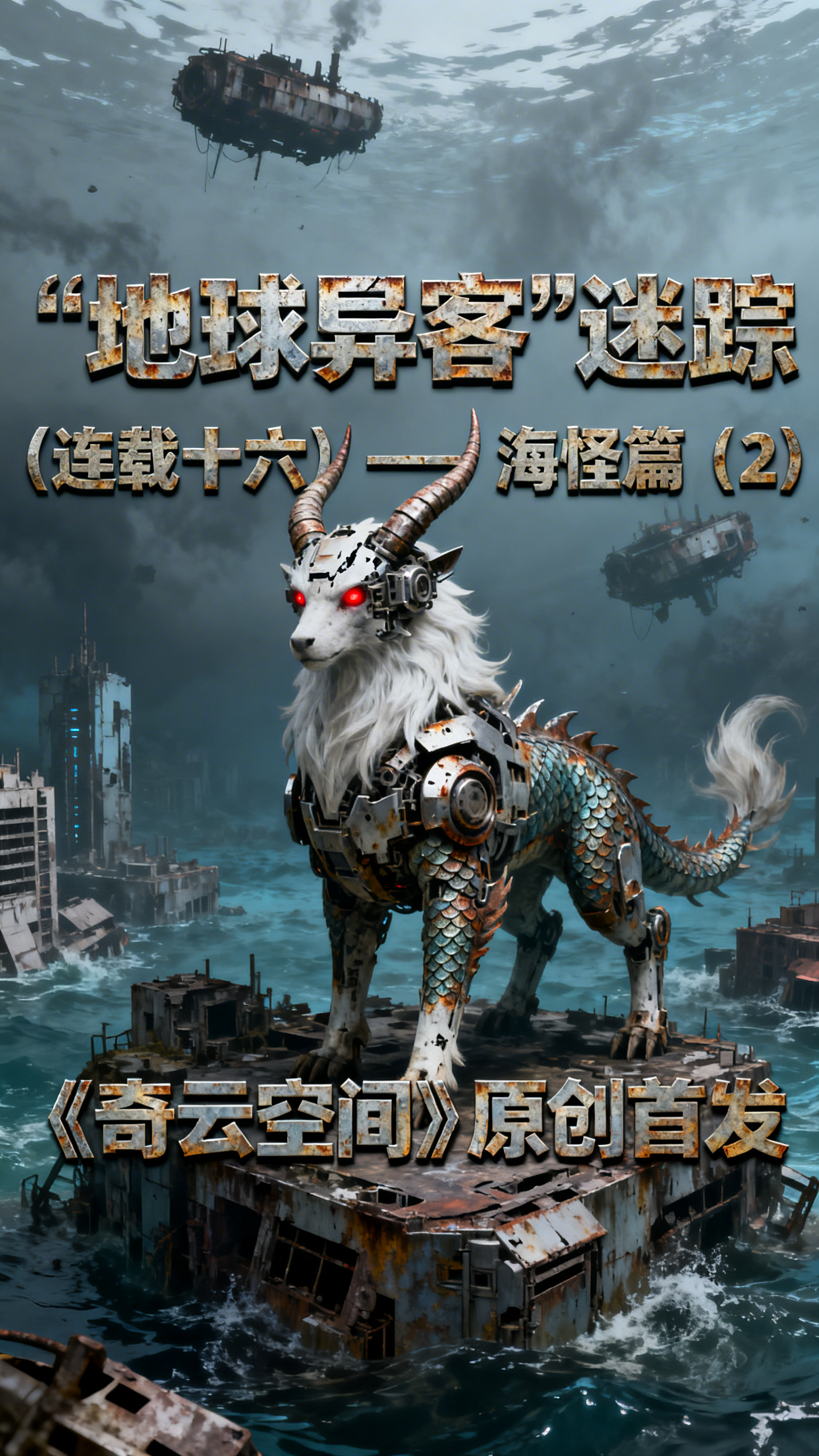 废土科技风格，末世深海白泽主题，画面中白泽覆有锈蚀的金属鳞片，… - 图片创意预览