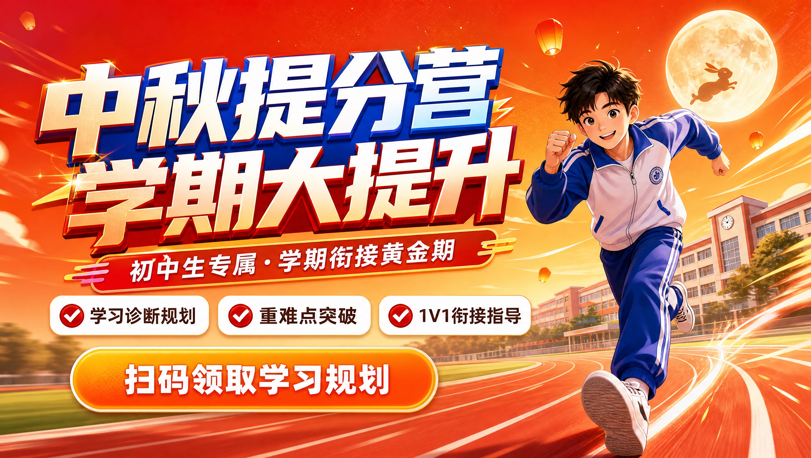 中秋提分营课程招生横版海报，750x425横版比例。画面右侧为… - 图片创意预览