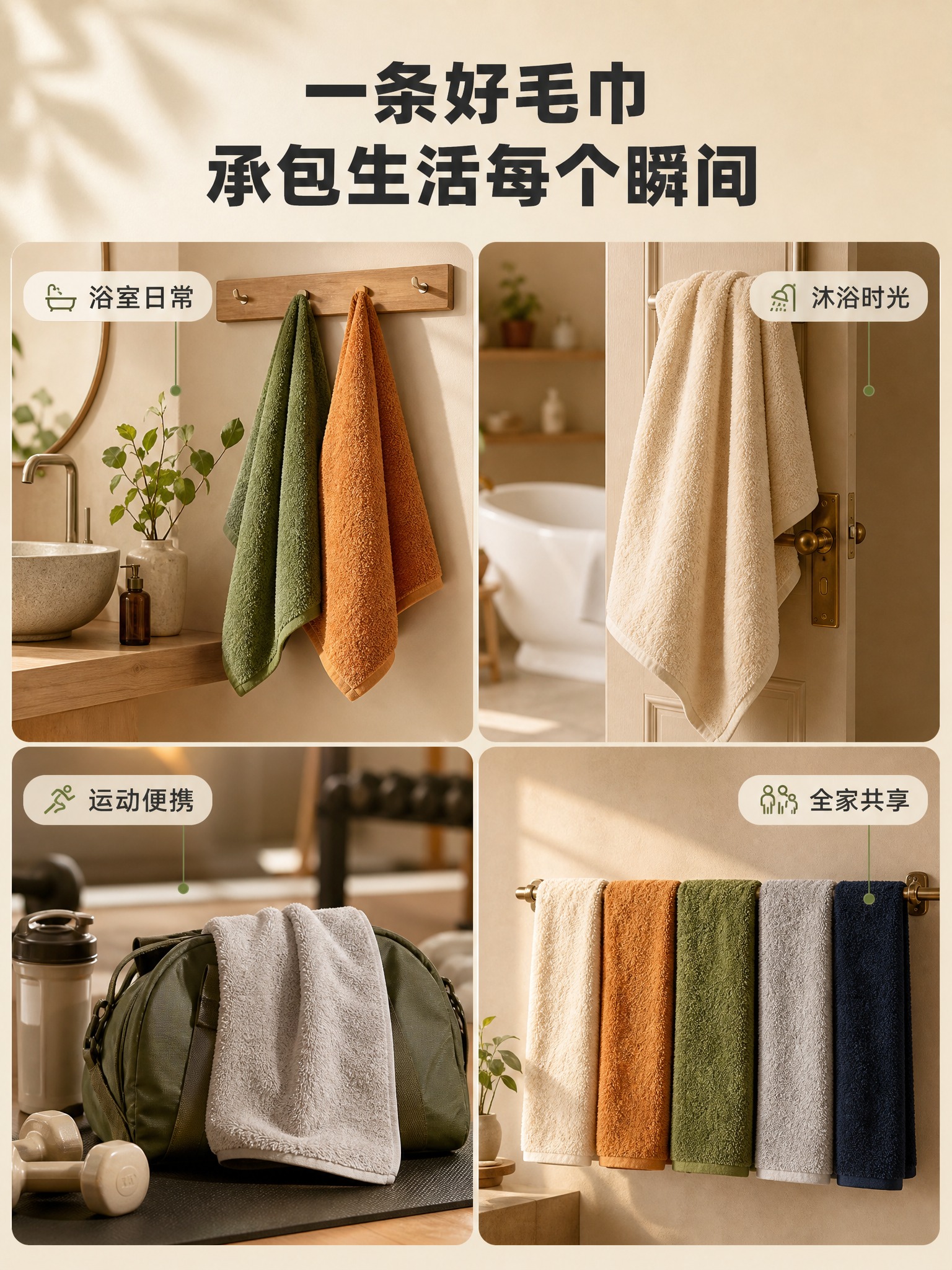 [详情页-2] 纯棉长毛毛巾场景种草图，居家卫浴多场景使用瞬间… - 图片创意预览