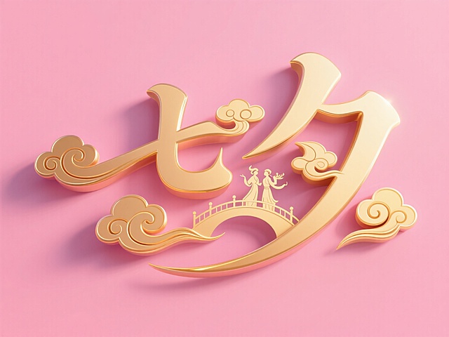 浪漫七夕，中式鎏金3D大字风，云端桥影，尽显古典雅韵。