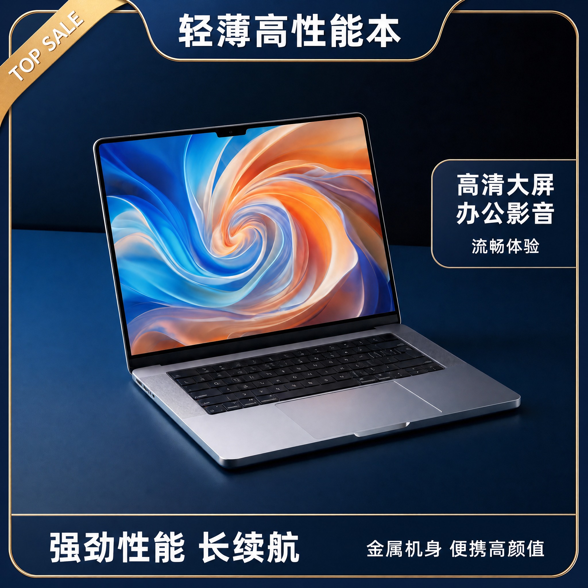 淘宝电商主图，1:1正方形，高清大屏轻薄笔记本电脑产品主图。… - 图片创意预览