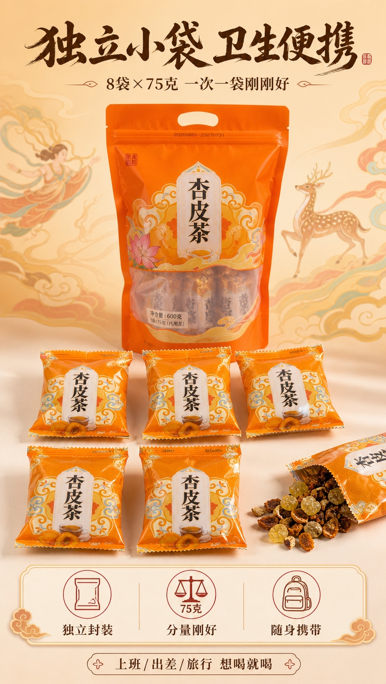 [商品] 使用【图2】【图3】杏皮茶独立小袋包装与大袋包装；保… - 图片创意预览