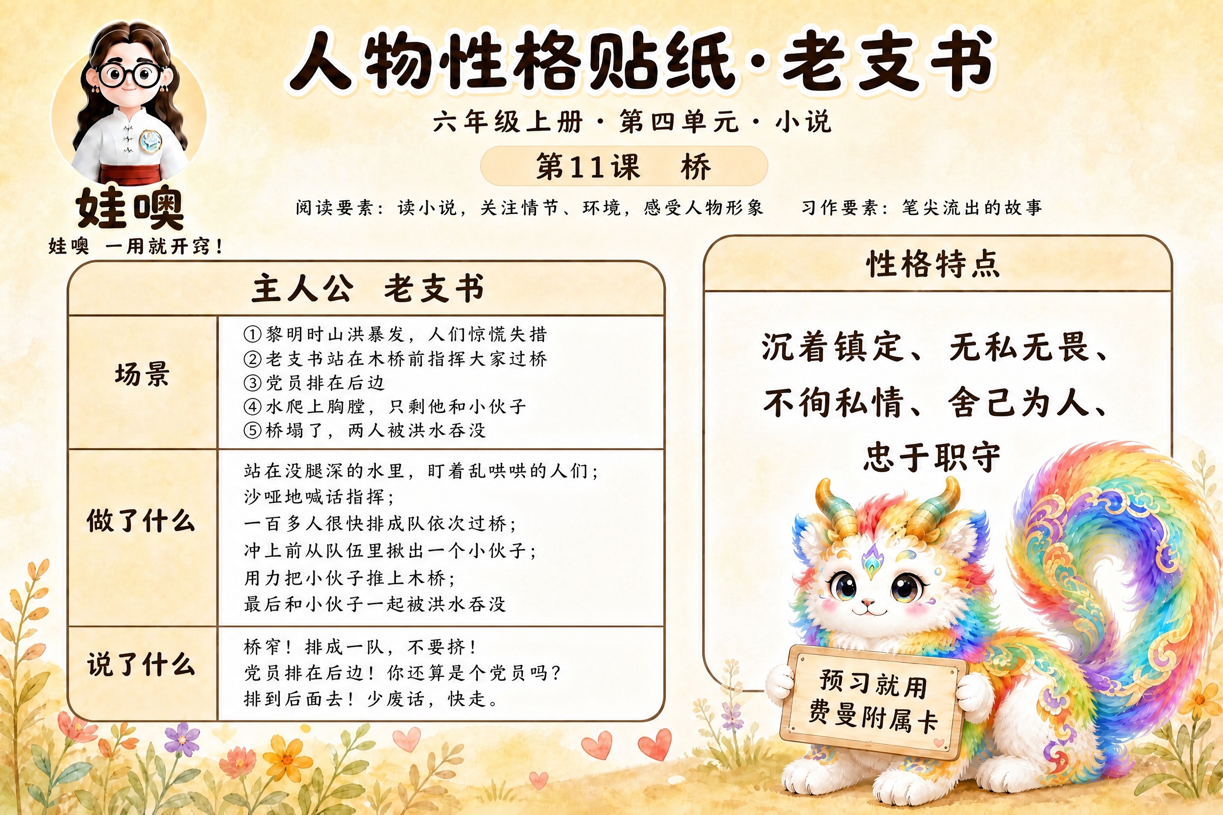参考图1的标准版式，生成六年级人物性格贴纸学习卡。整体版式结构… - 图片创意预览