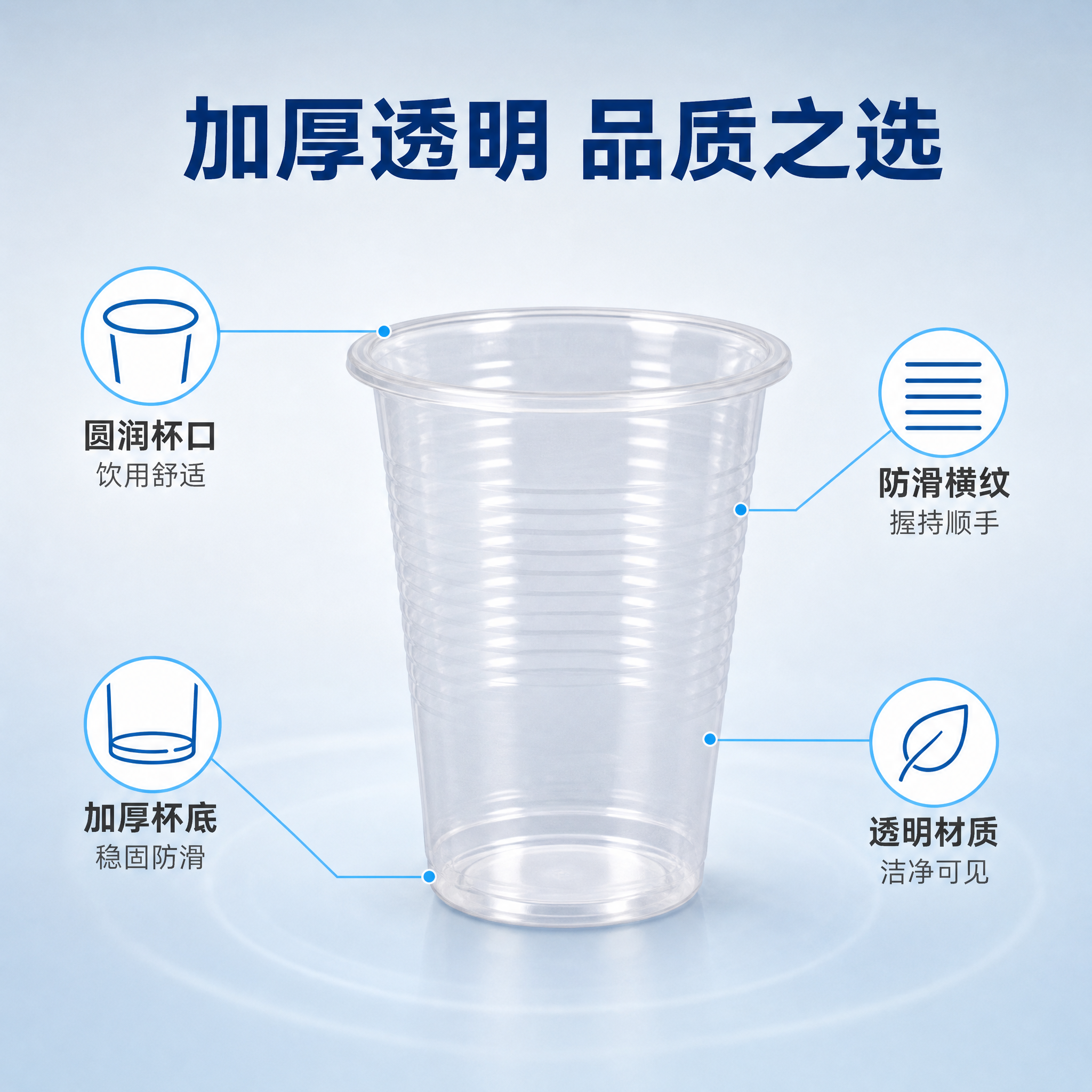 [主图-2] 一次性塑料水杯核心卖点亮点导图，展示加厚材质与多… - 图片创意预览