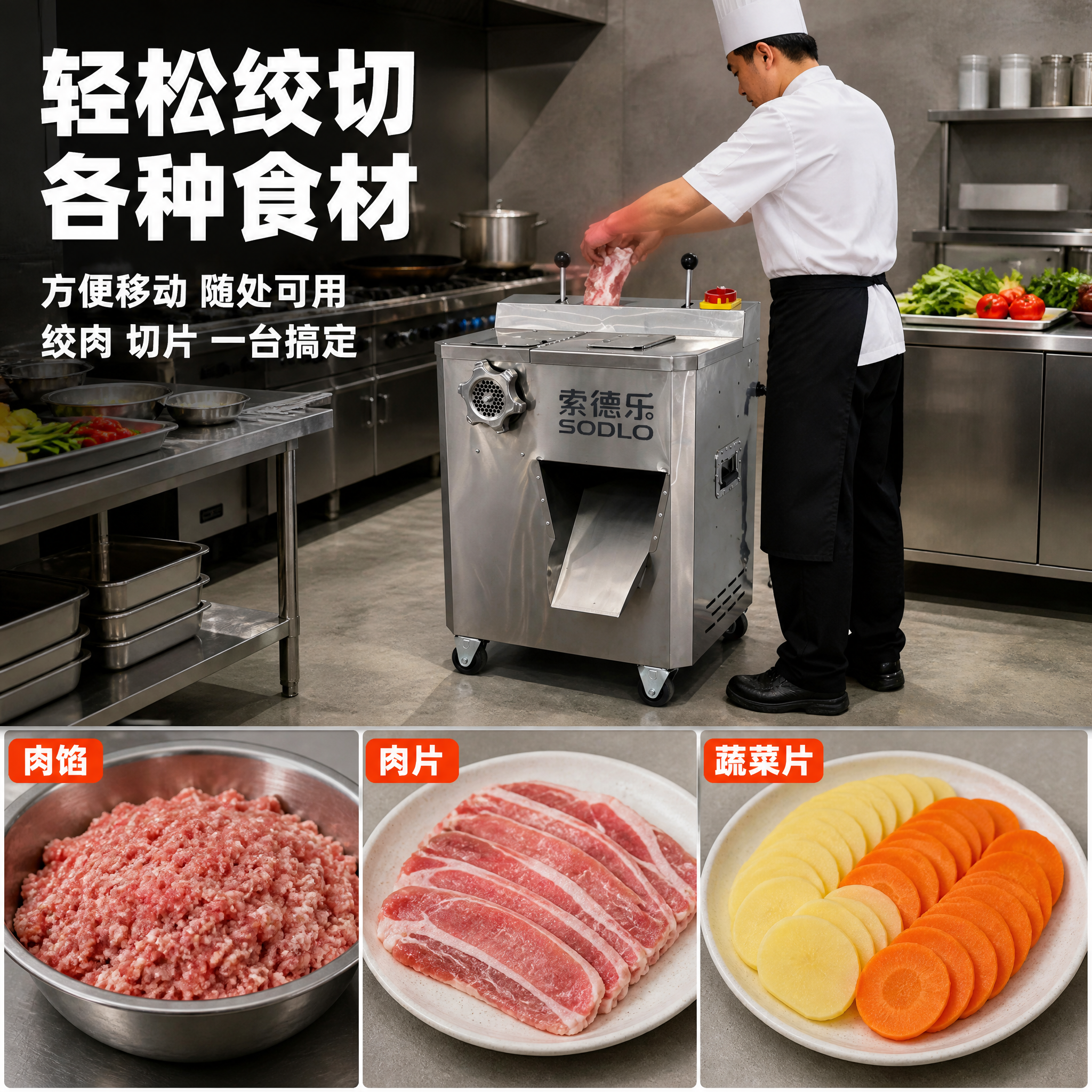 [主图-4]「索德乐 SODLO 商用不锈钢绞切一体机」场景与… - 图片创意预览
