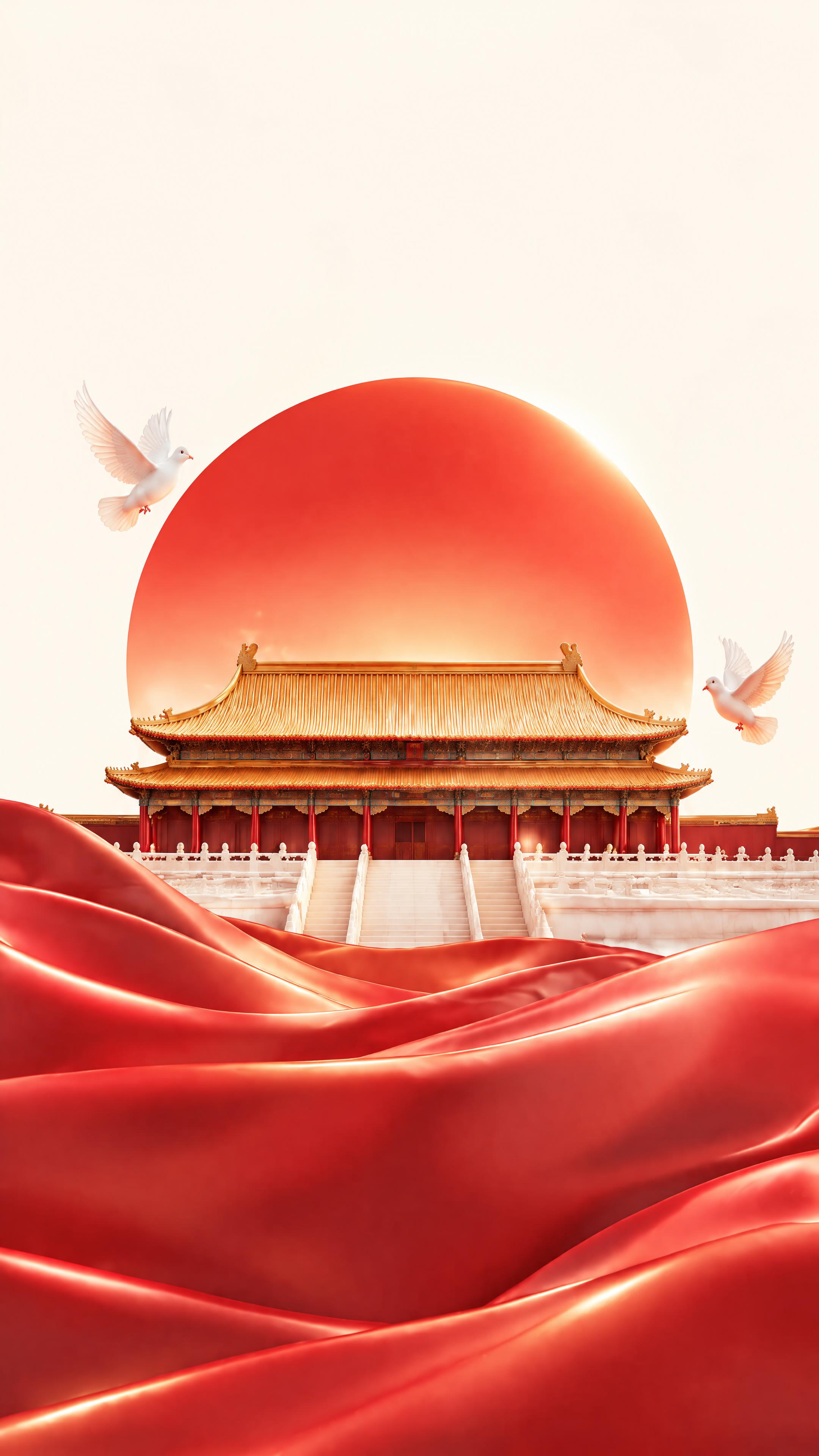 将画面中的月亮替换为红日，背景换成纯净的米白色，贴合当前场景风… - 图片创意预览