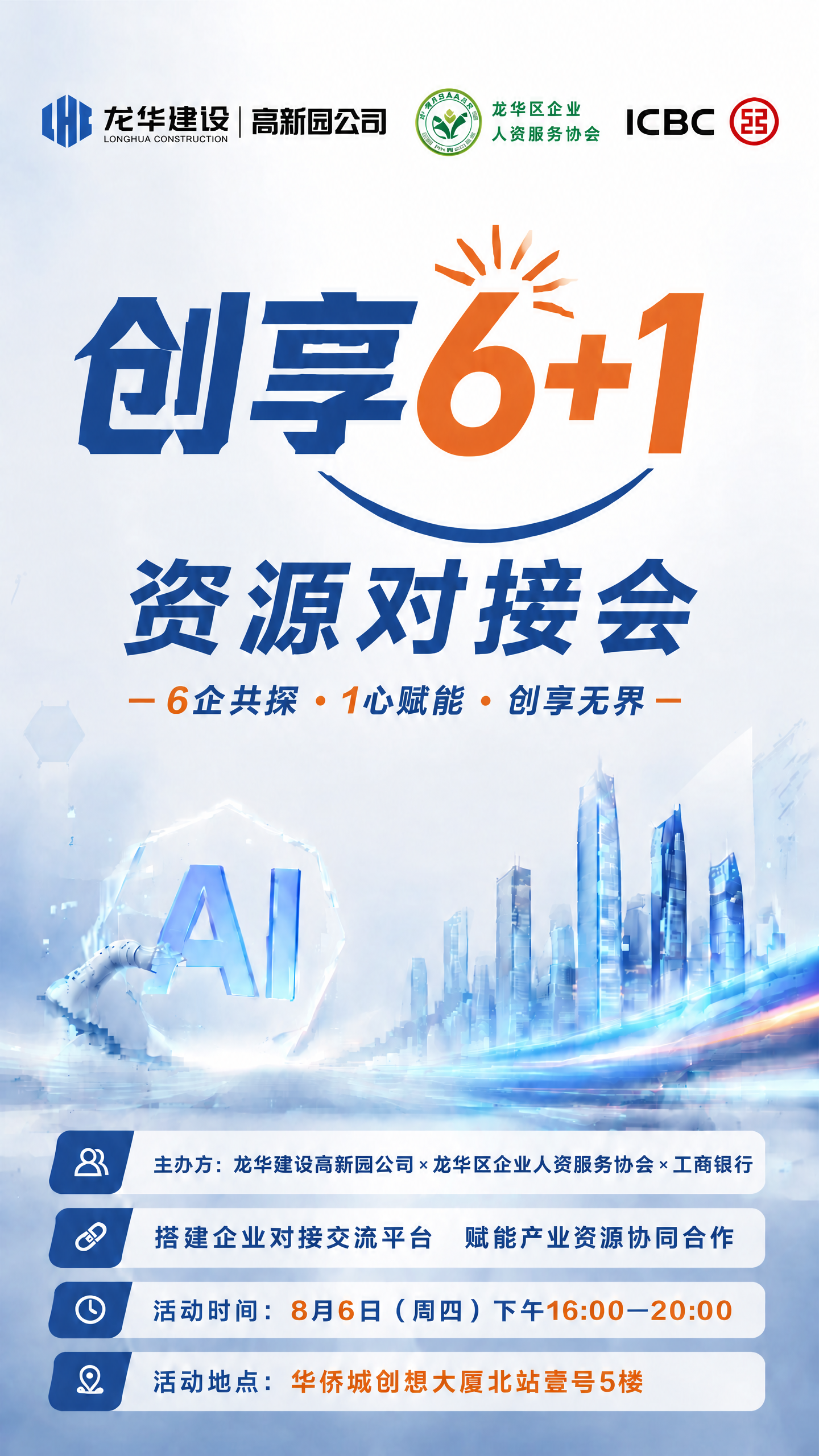 基于参考海报进行修改，保留整体版式骨架、蓝橙科技配色和AI城市… - 图片创意预览