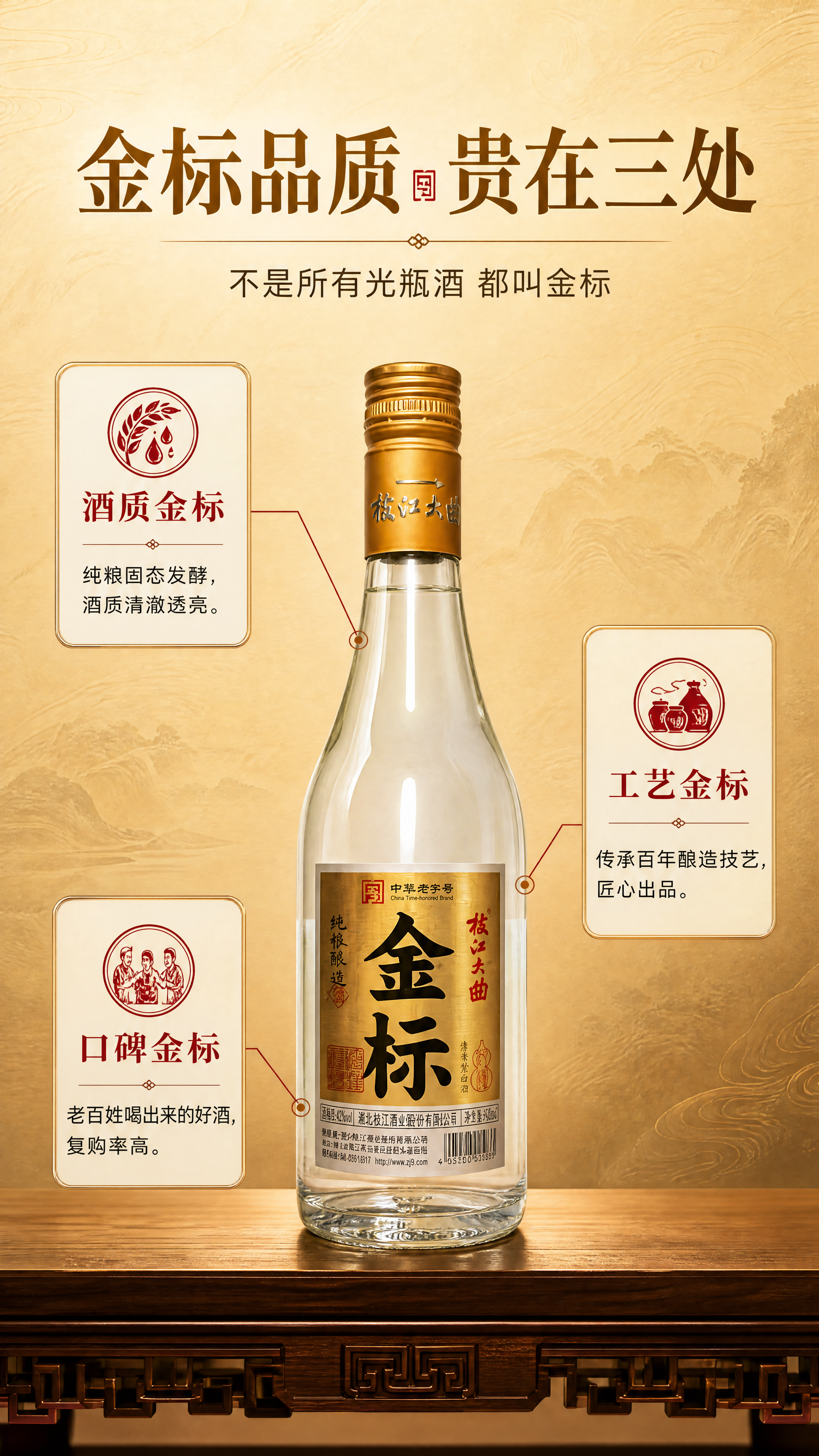 [商品] 使用【图1】枝江大曲金标清香型白酒；保留瓶身与标签全… - 图片创意预览