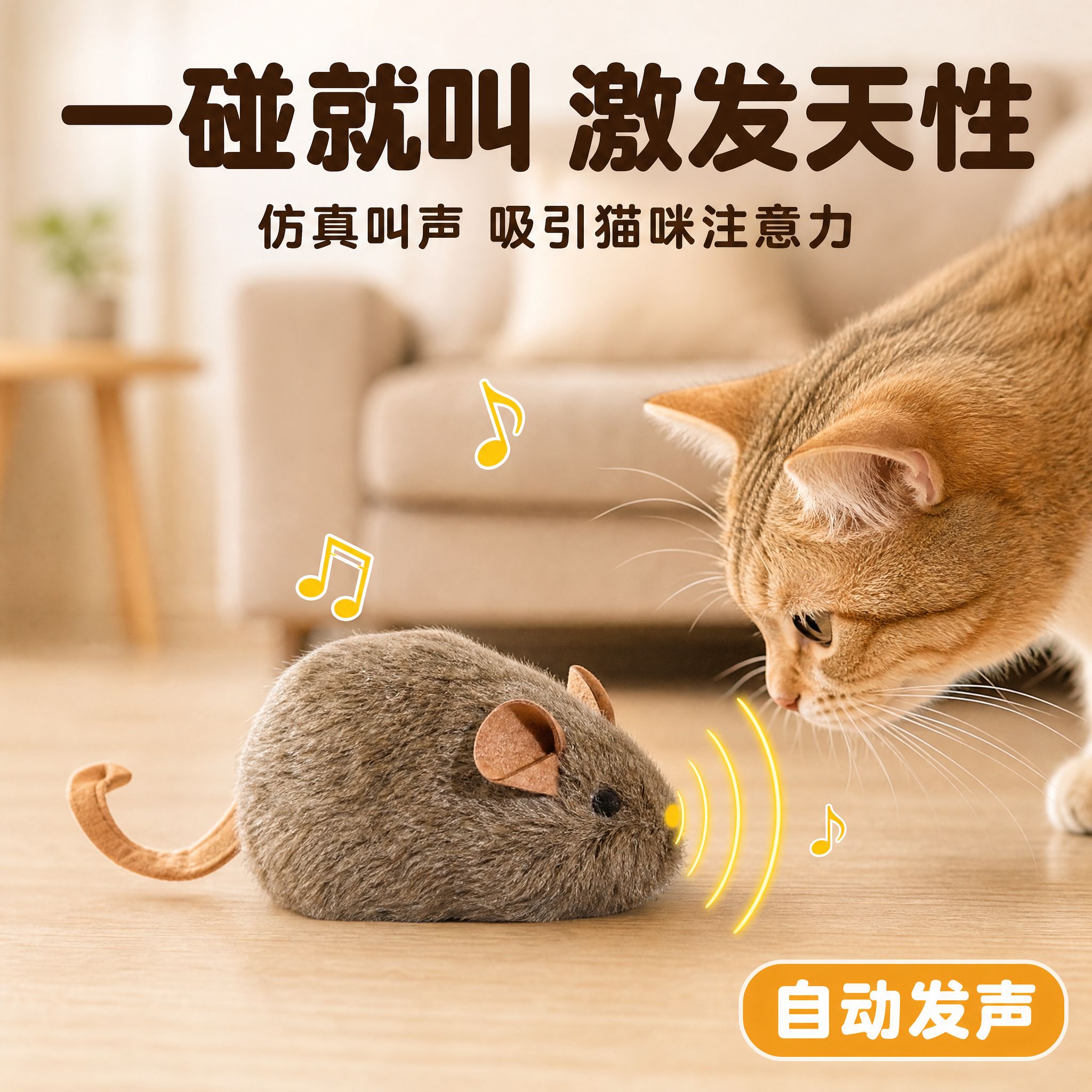 [主图-3] 仿真老鼠造型自动逗猫玩具 发声功能展示 一碰就叫… - 图片创意预览