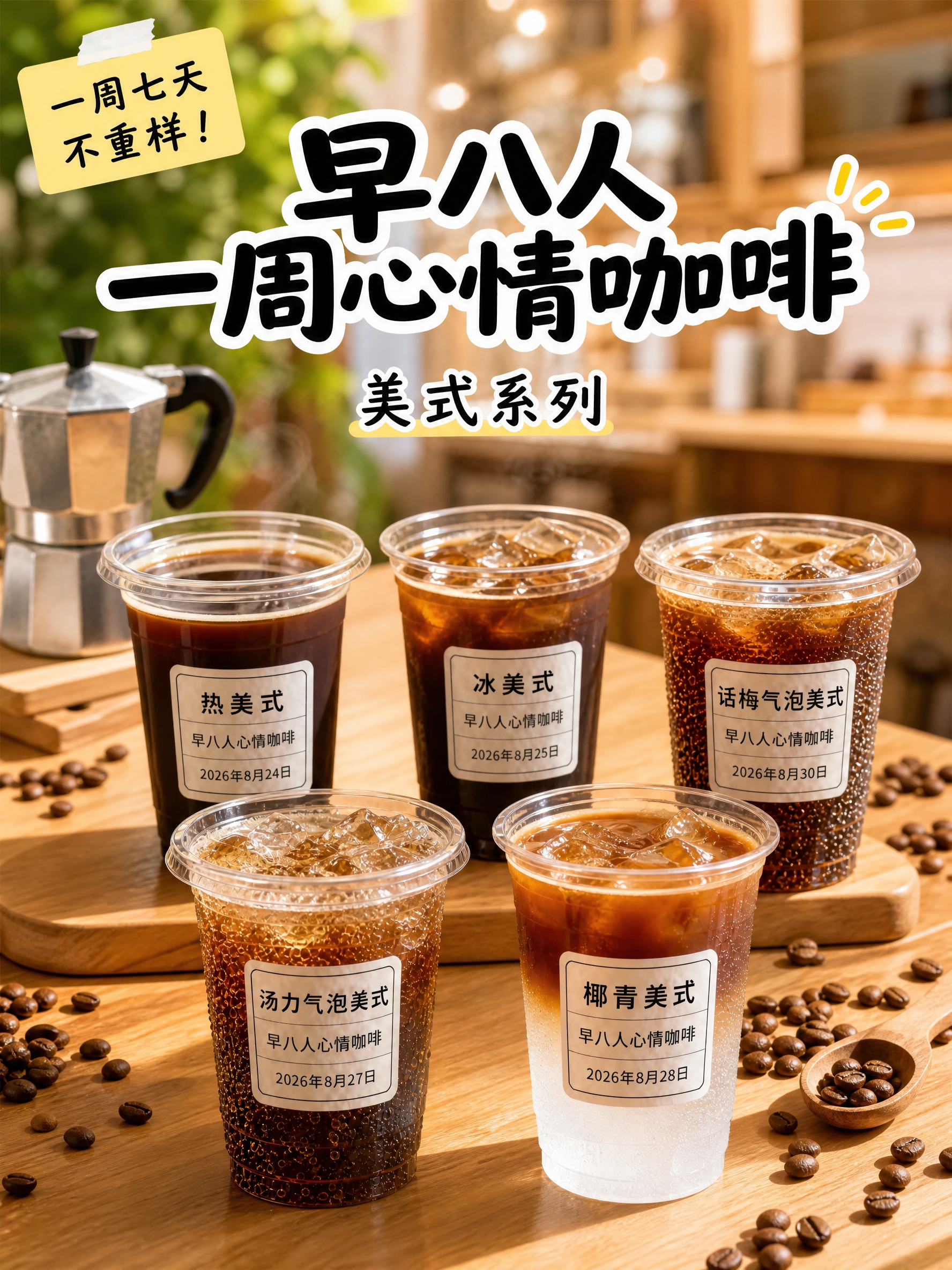 小红书封面图，与参考图同风格，保留同款暖调咖啡馆木质桌面背景，… - 图片创意预览