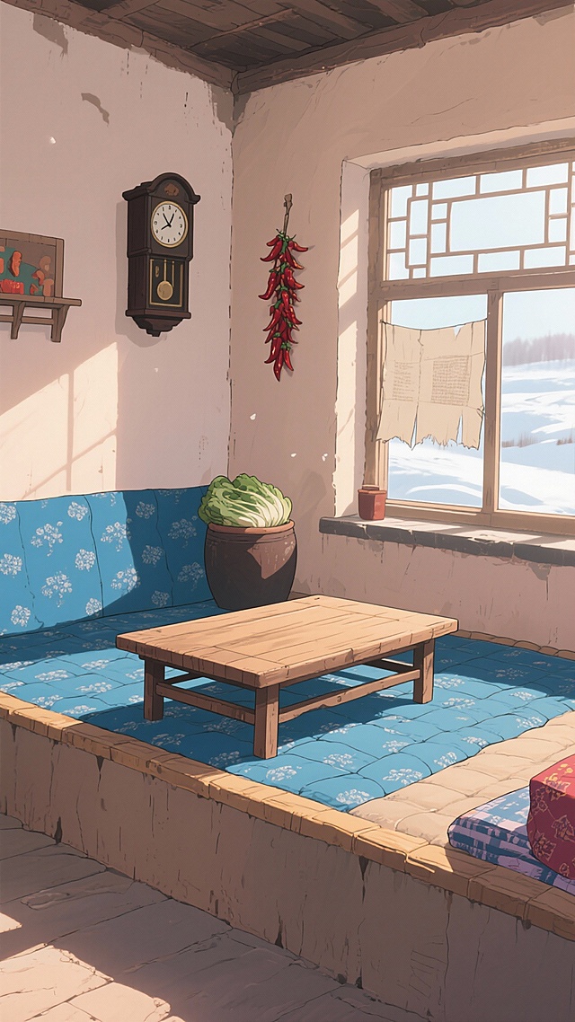 东北里面场景，二次元画风，不要人，空镜头，不要雪