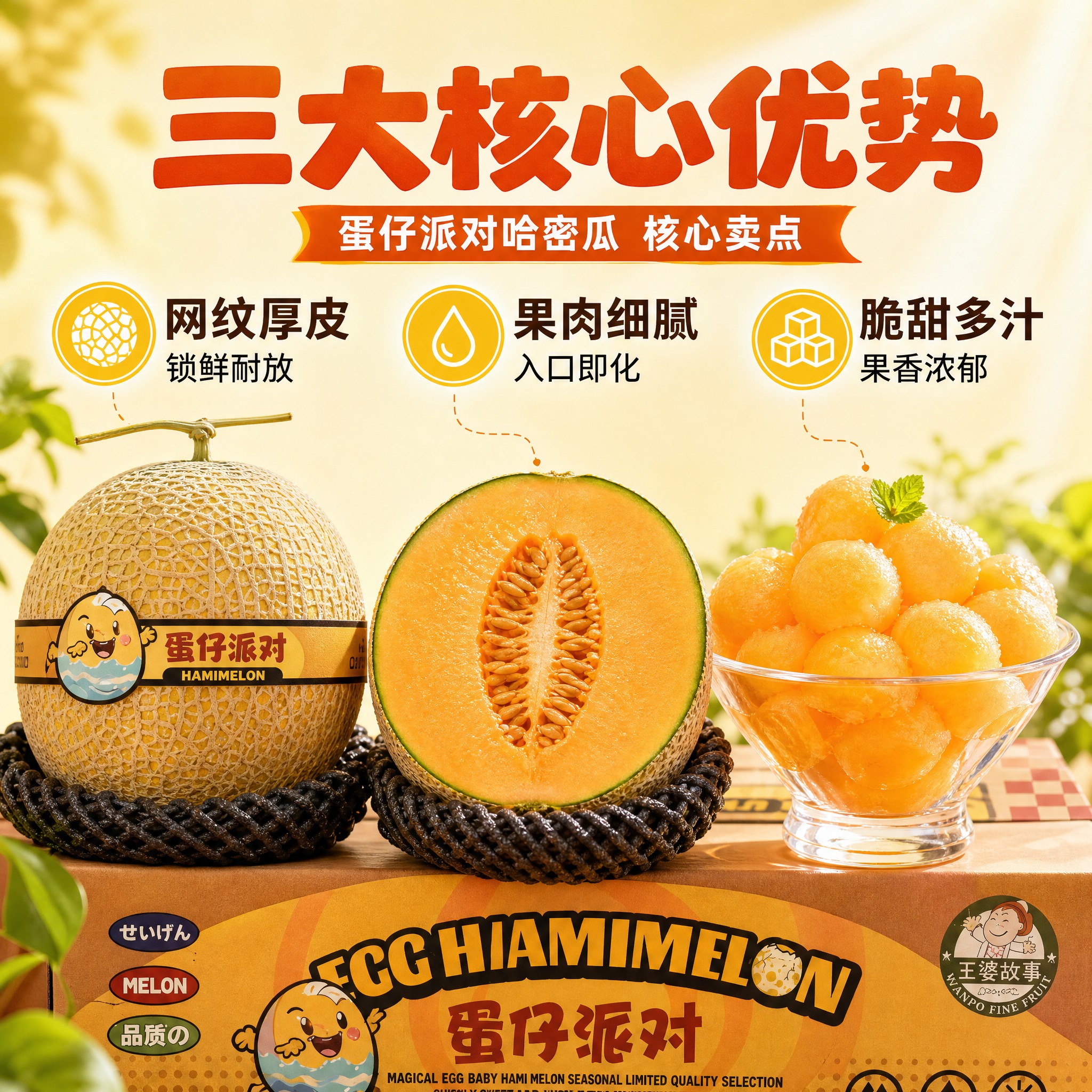 [主图-2] 核心亮点与品质展示，主题：蛋仔派对哈密瓜核心卖点… - 图片创意预览