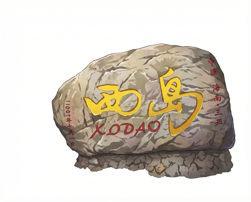 将这块刻有西岛文字的石头转换为动漫风格绘画，保留石头和上面所有文字信息，背景改为纯白色，高清画质预览效果