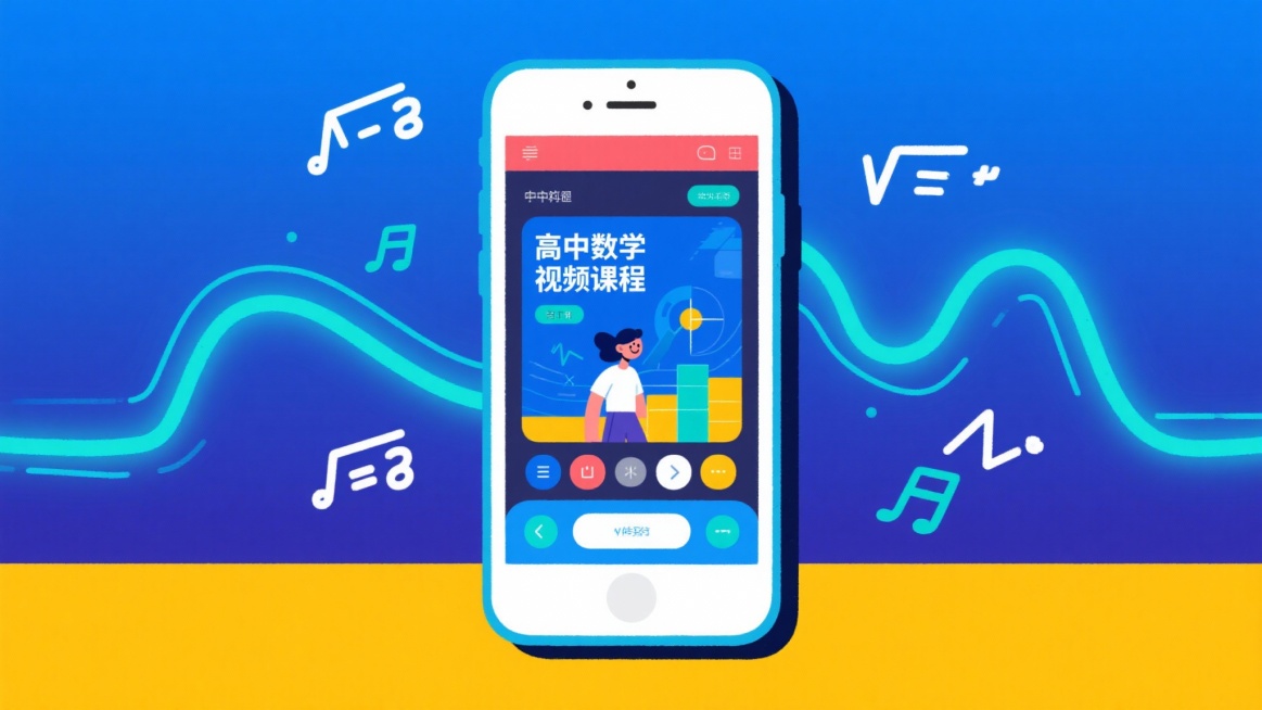 生成一个全屏手机展示的高中数学视屏课程图片，横屏，无人物预览效果