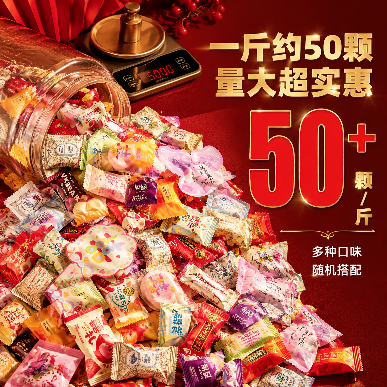 [主图-3] 数量展示 一斤约50颗 突出量大实惠 糖果数量多… - 图片创意预览
