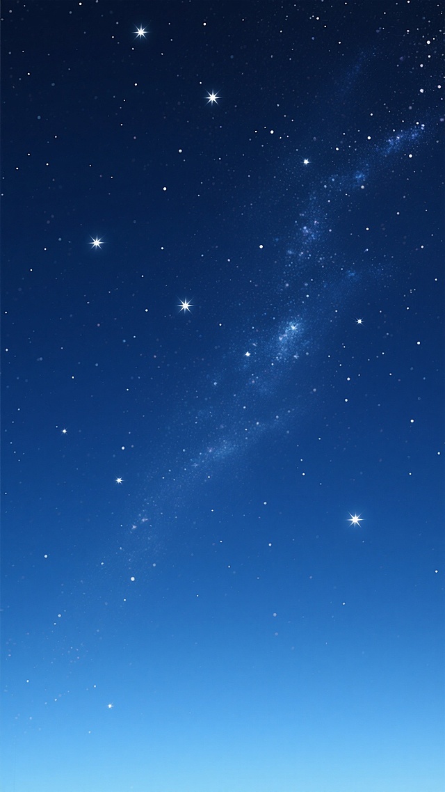 深蓝色渐变背景的夜空，从底部的浅蓝色平滑过渡到顶部的深蓝色，点缀着无数大小不一、亮度各异的白色星星，部分区域星星较为密集形成星云状的光斑，整体呈现出宁静、深邃、梦幻的夜空氛围，没有月亮，只有纯粹的星空景象，画面简洁而富有层次感，适合作为背景使用。