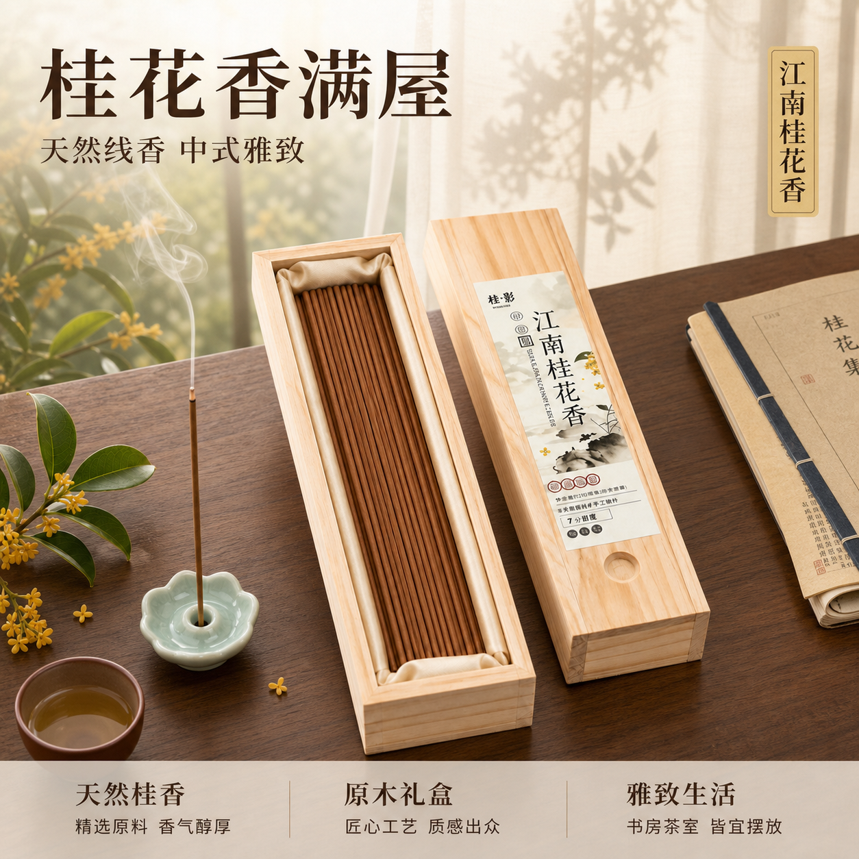 [主图-1] 空间氛围与单品呈现-江南桂花香木盒线香首图。 [… - 图片创意预览