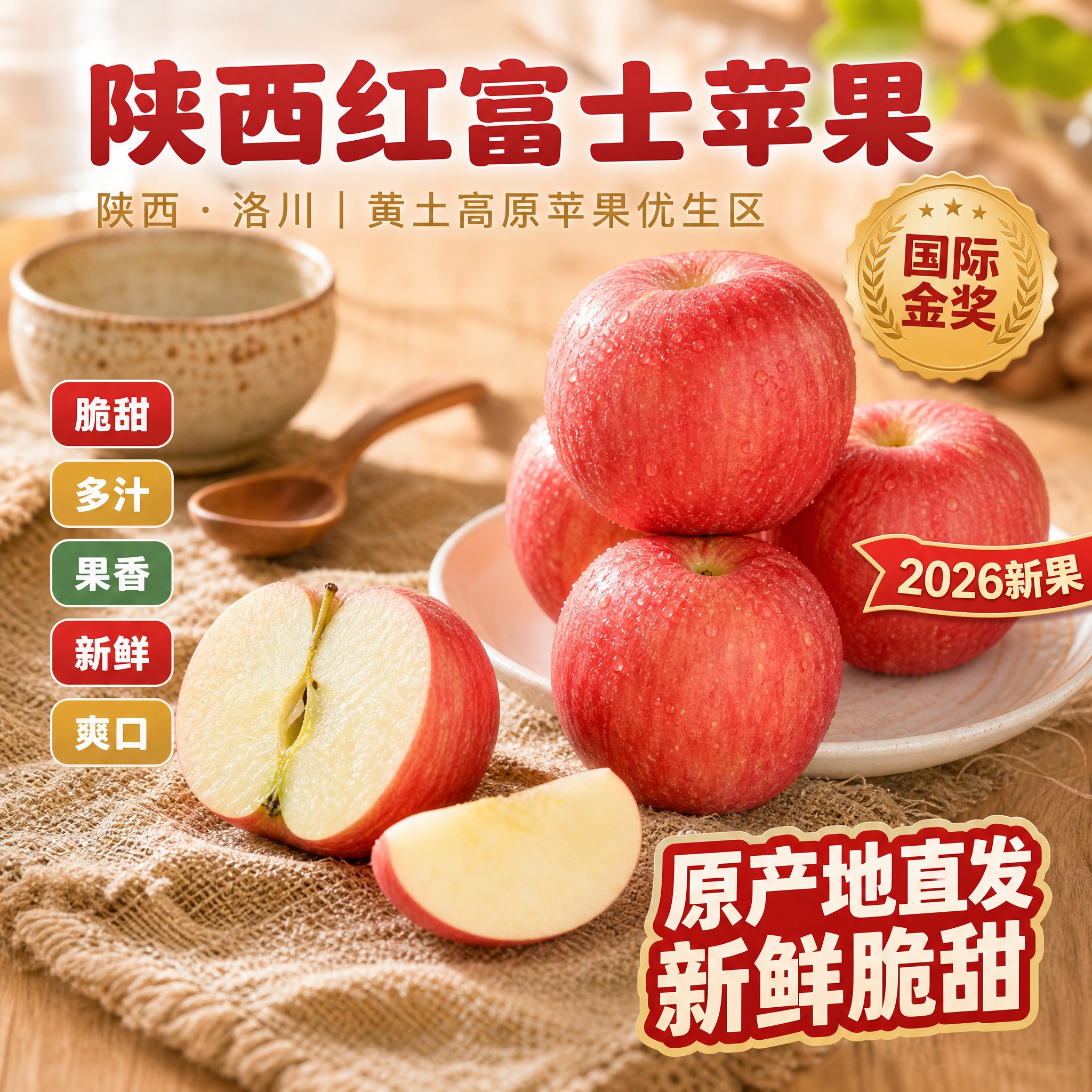 京东生鲜电商主图，800×800像素，1:1正方形。背景为温暖… - 图片创意预览